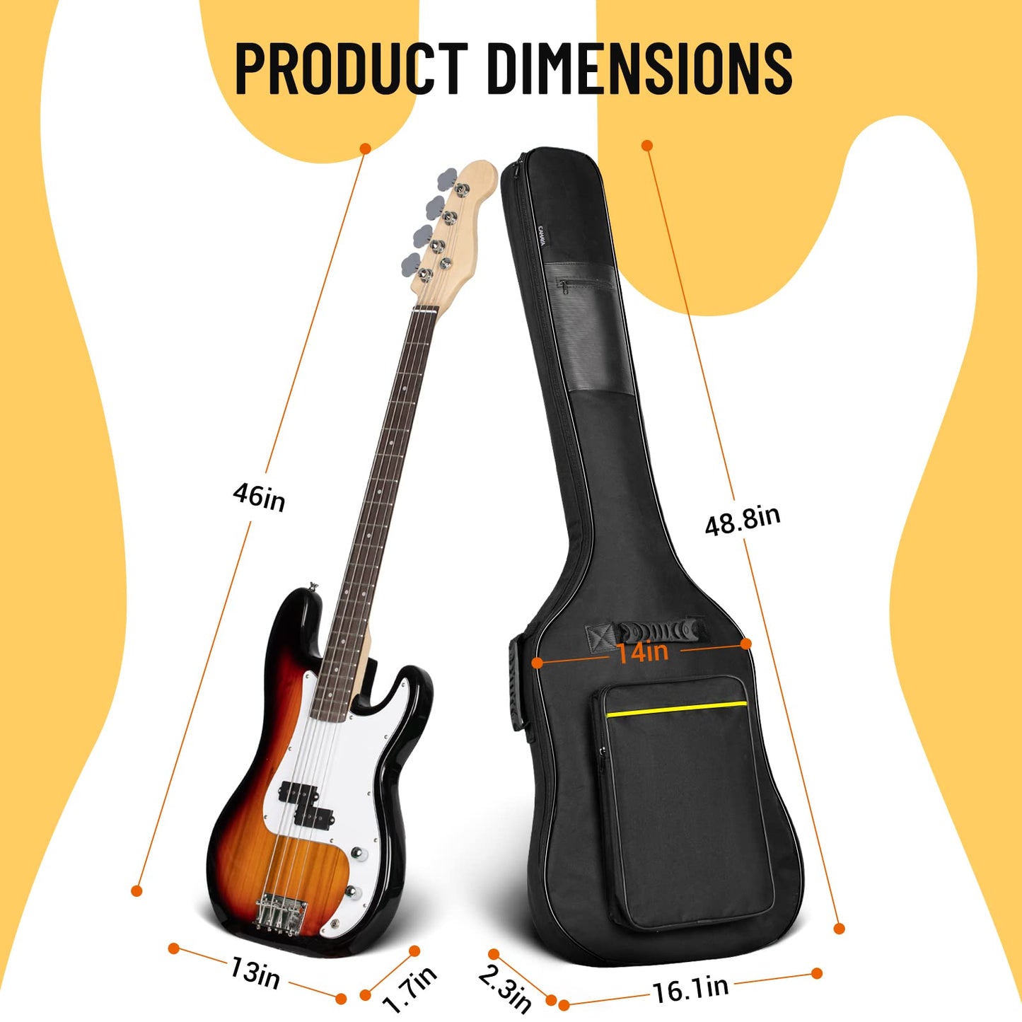 CAHAYA Electric Bass Guitar Bag Gig Bag 8mm Padding Black Padded Backpack Soft Bass Guitar Case CY0222