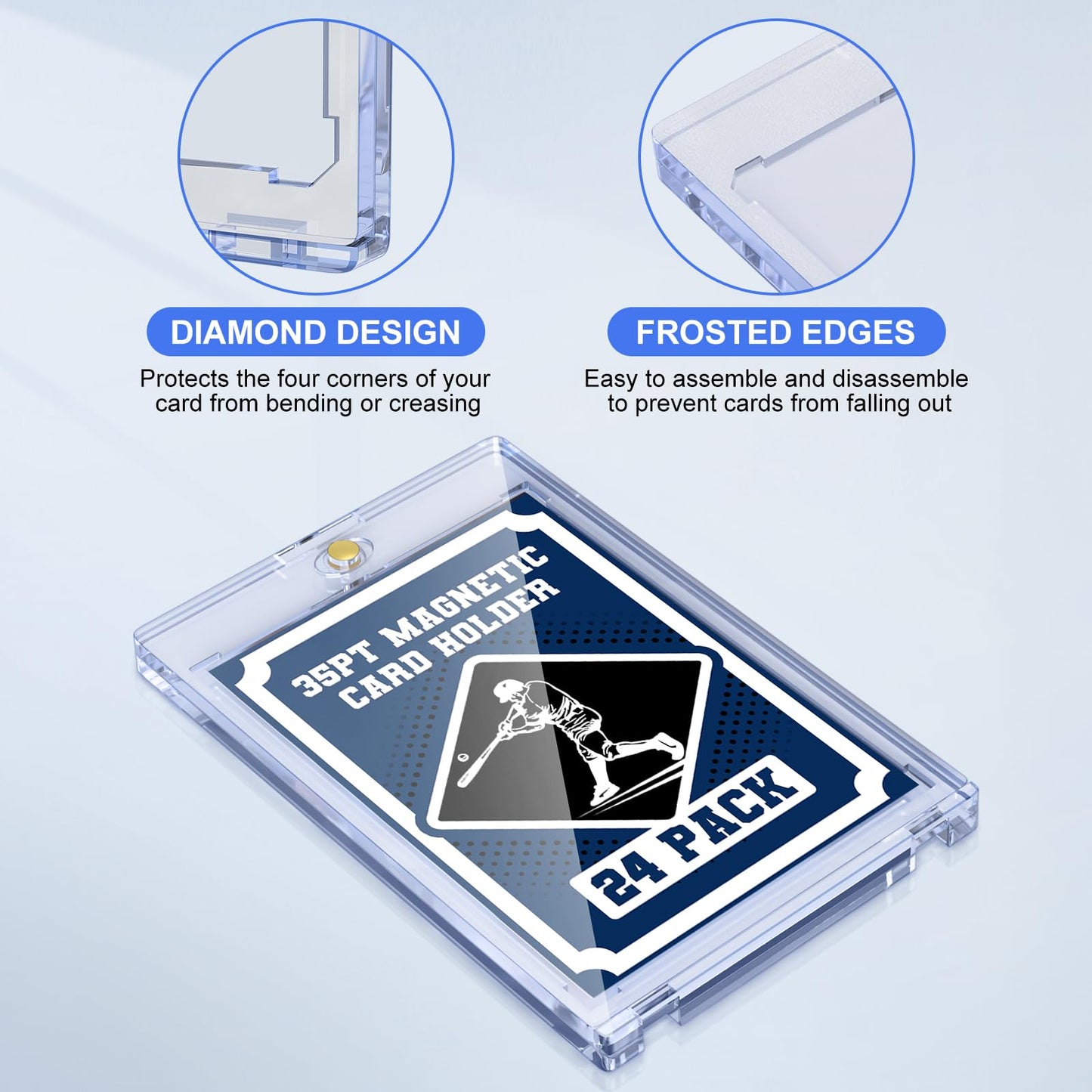 35pt Magnetic Card Holder for Trading Cards, 24 Pack Baseball Cards Protectors Hard Plastic for Collectible Sports Cards Acrylic Display Card Cases Fit 2.5x3.5in