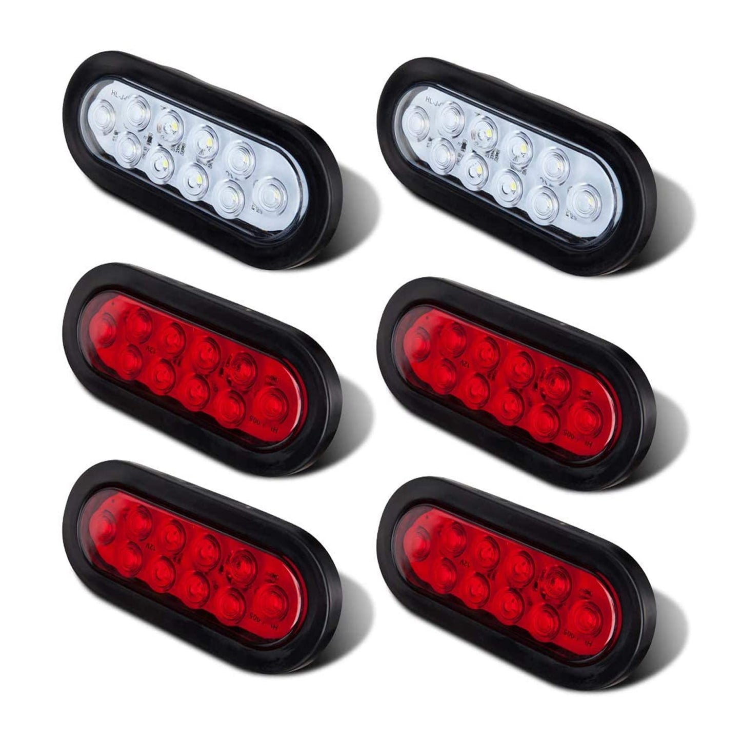 LIMICAR 4 Red 2 White Oval Tail Lights LED, 6" Flatbed Light Kit, LED Tail Lights for Trucks, Trailer Tail Lights for RV Jeep