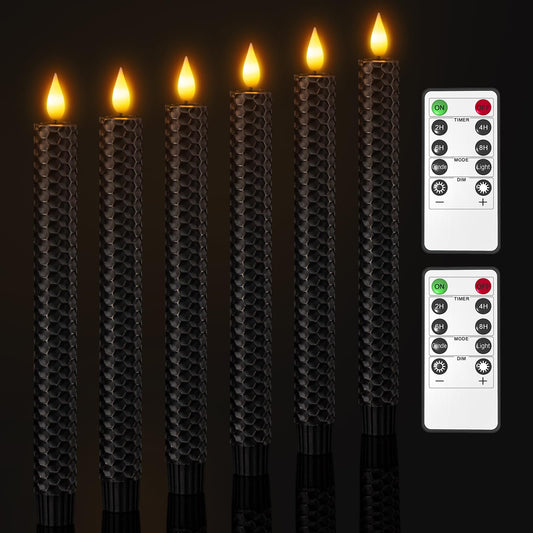 Punasi Black Flameless LED Taper Candles with Remote Timer, 9.75” Battery Operated Window Candles with 3D Flickering Flame, Real Wax Candlesticks for Home Room Table Halloween Christmas Decorations