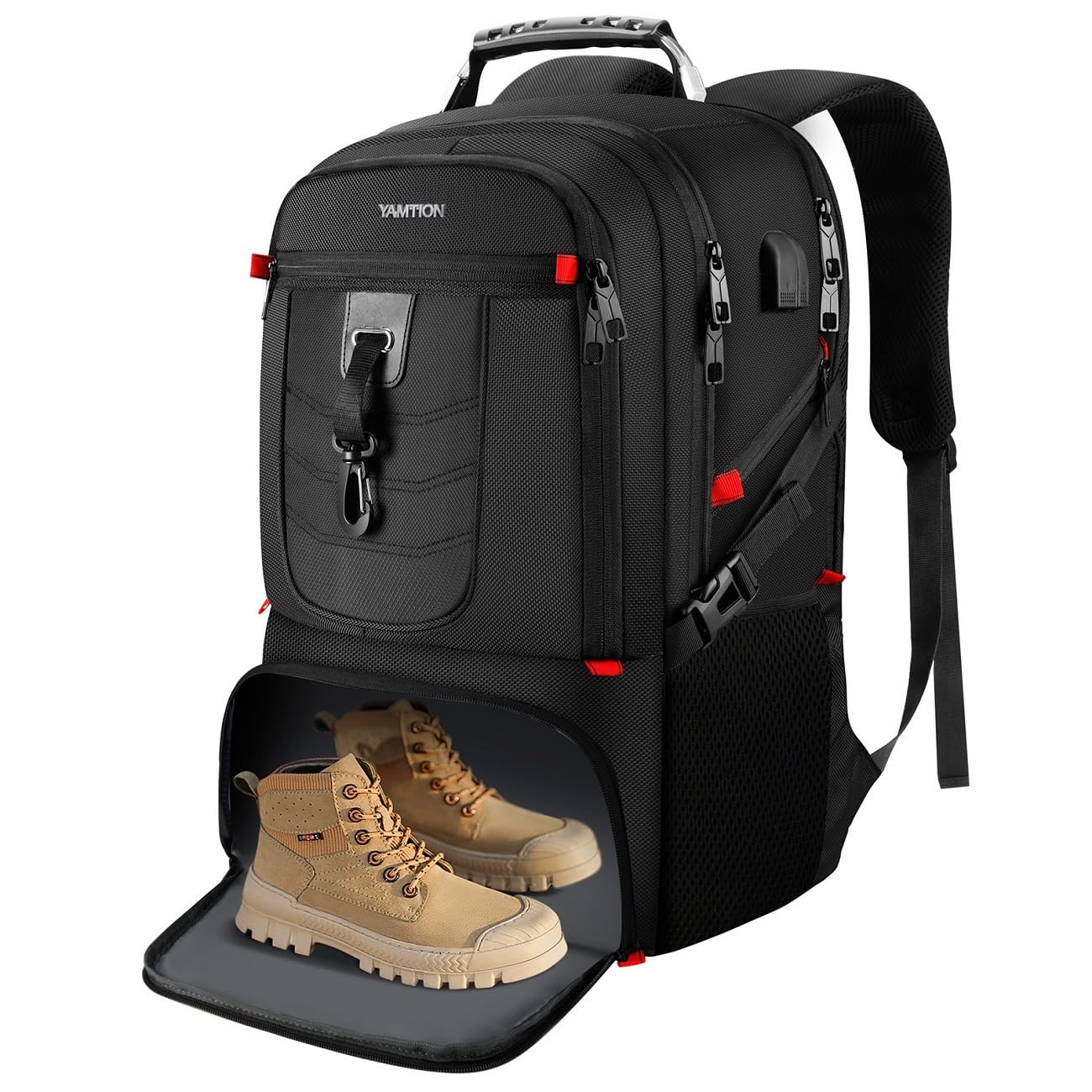 18.4in Men Laptop Backpack with Shoe Compartment for Gym Hiking Business,Large Travel Bag with PC Compartment,Black