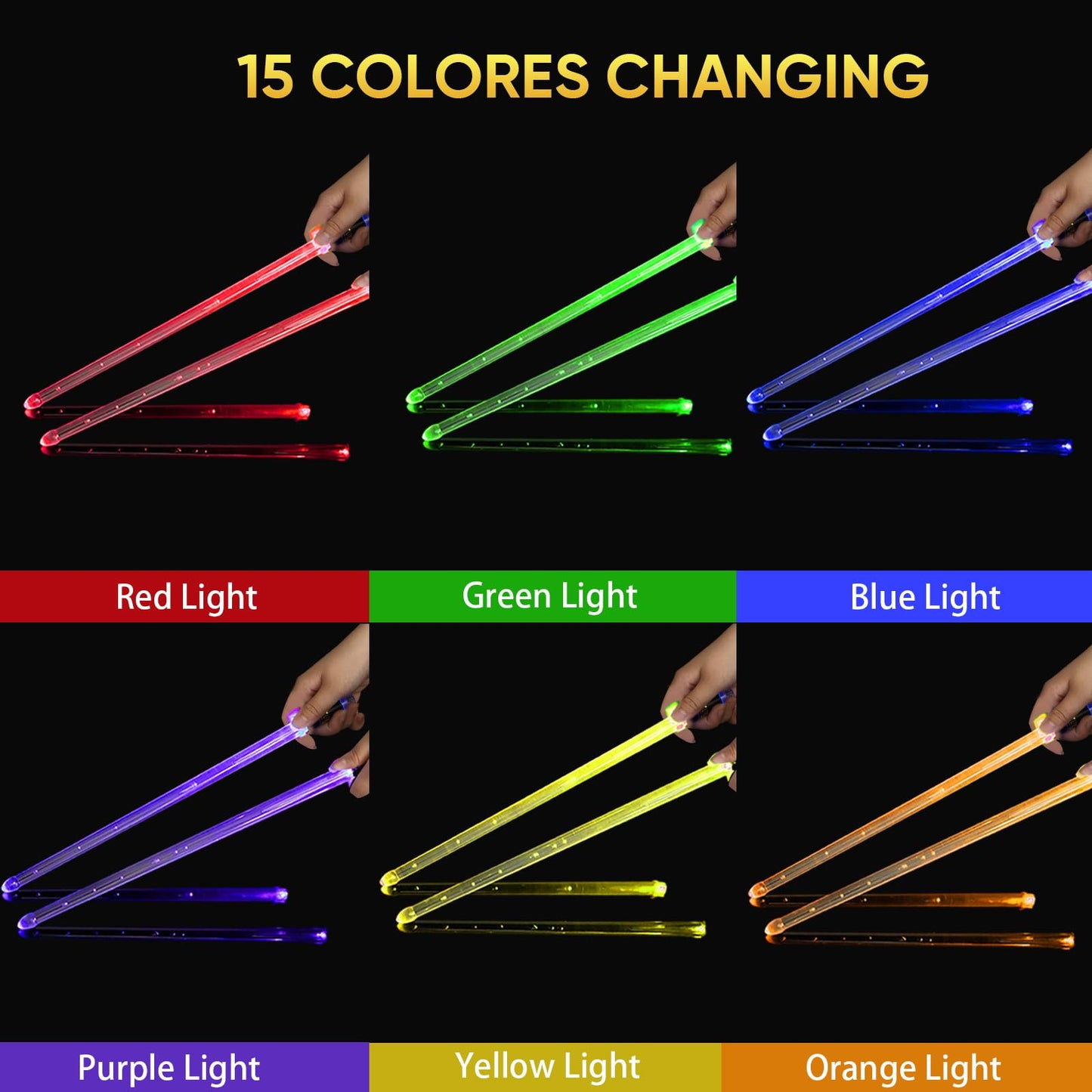 Light Up Drum Sticks Rechargeable Drumsticks, 15 Color Changing LED Drum Stick Glow In The Dark Personalized Musical Instrument Gifts for Drum Set Percussion Accessories