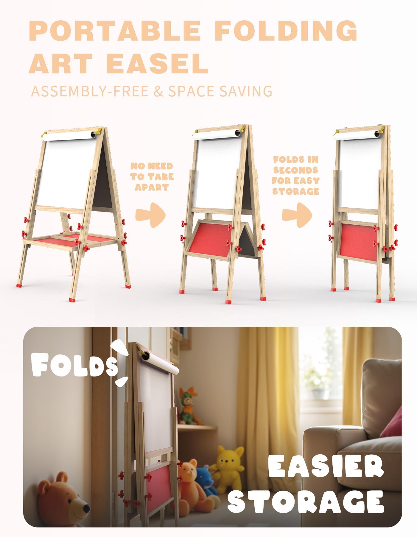 Joyooss Art Easel for Kids Easel, Wooden Foldable Easel for Painting, Standing Whiteboard & Chalkboard Kids Art Easel, Toddler Easel Draw Toys with Paper Roll Magnetic Board for Boys Girls Ages 3 4 5 6 7 8 10