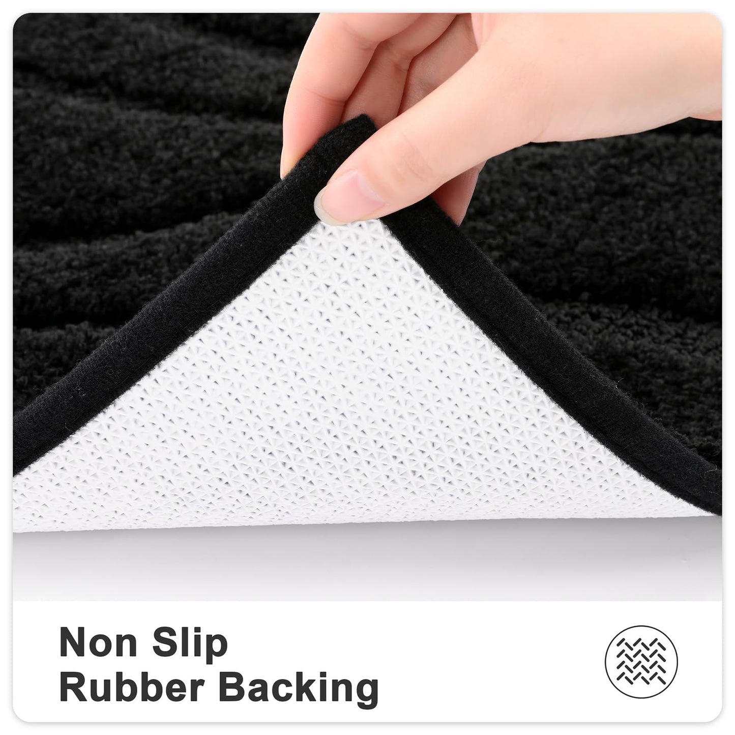 HEBE Microfiber Bath Mat Set 3 Piece, Ultra Absorbent Bathroom Mat, Non-Slip Plush Shaggy Bathroom Rug, Machine Washable Bath Mats for Bathroom Floor, Tub and Shower, Black