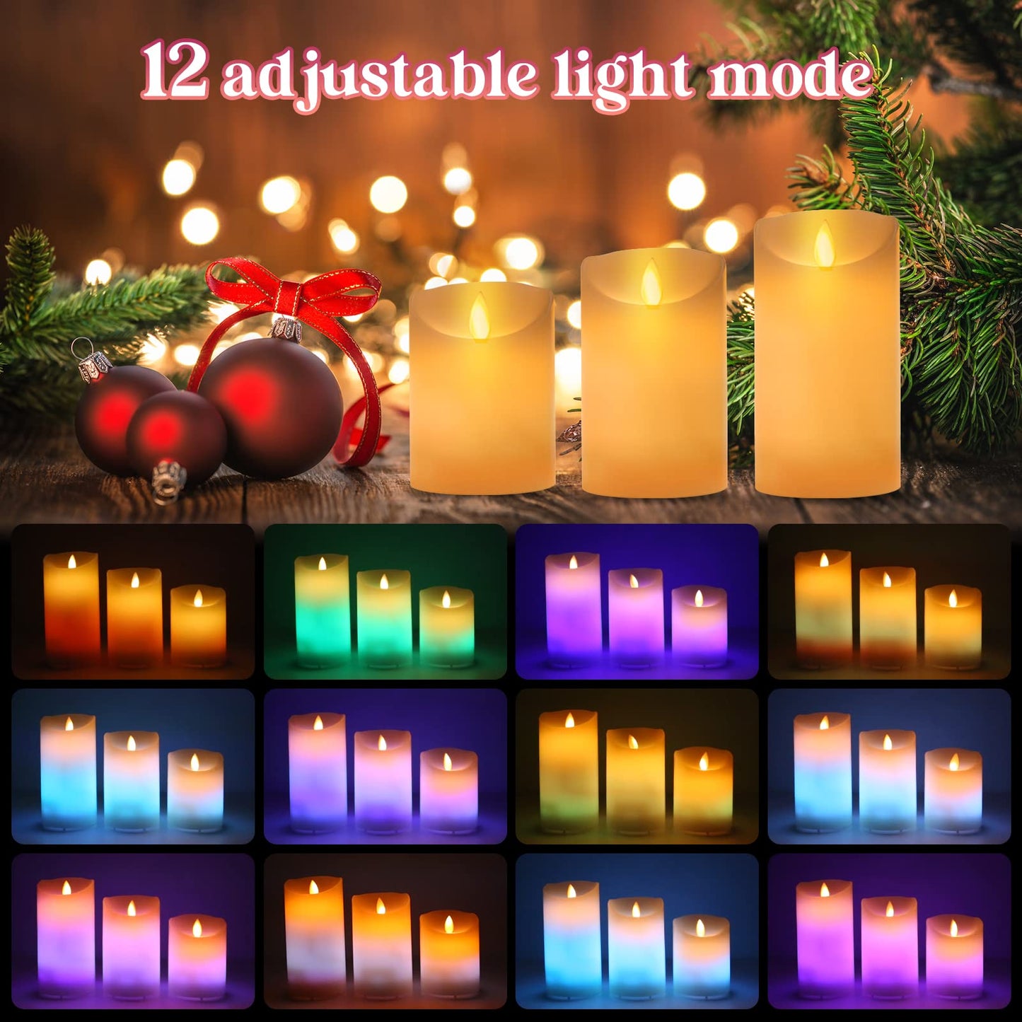 Rechargeable Candles Flickering with Remote,LUXONIC Flameless Candles Built-in Rechargeable Battery,RGB&Warm White Real Wax LED Candles for Home Decoration,Christmas,Party