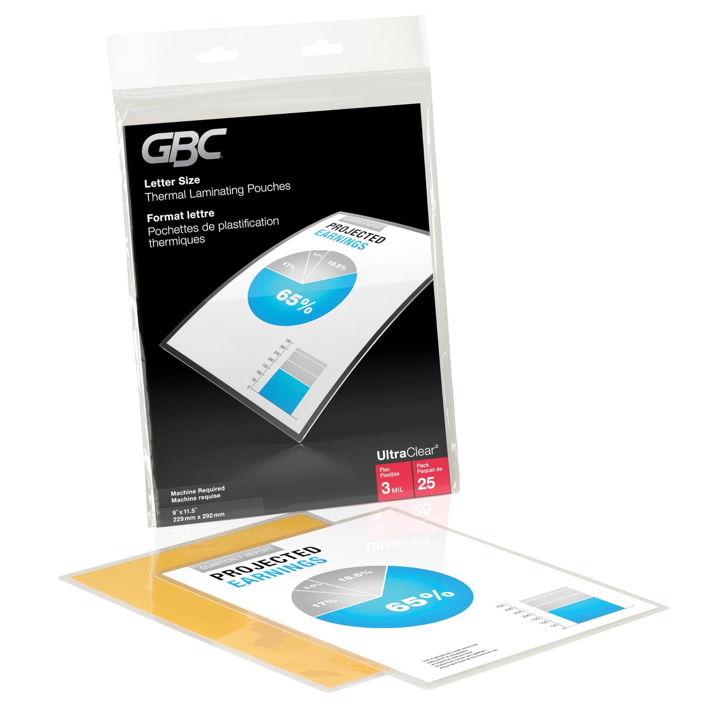 GBC UltraClear Thermal Laminating Pouches, 3 Mil, Letter Size, 9 x 11-1/2-Inch, 25 Per Pack, 6447402035