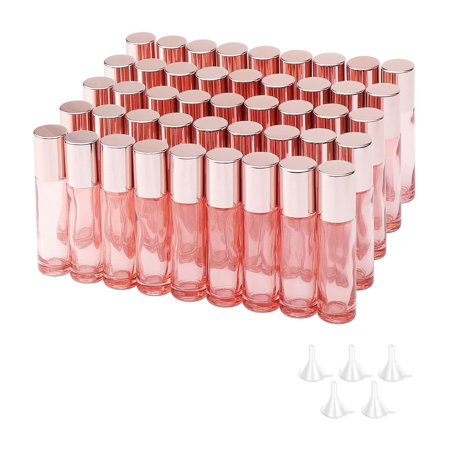 Newzoll 45Pcs 10ml Essential Oil Roller Bottles, Thick Glass Roll on Vials Massage Containers with Stainless Steel Roller Ball for Perfumes Aromatherapy Lip Balms, Rose Gold