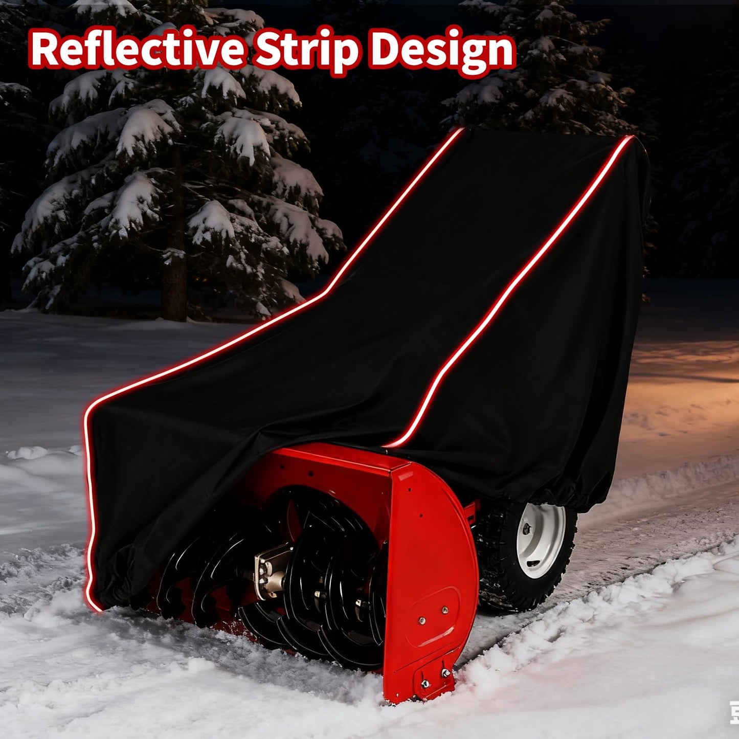 AUTOLION Snow Blower Cover, Heavy Duty 600D Oxford Fabric, Bottom Elastic Band and Reflective Strips on Both Sides, Universal Snowblower All-Weather Outdoor Waterproof Snow Protection Cover (Black)