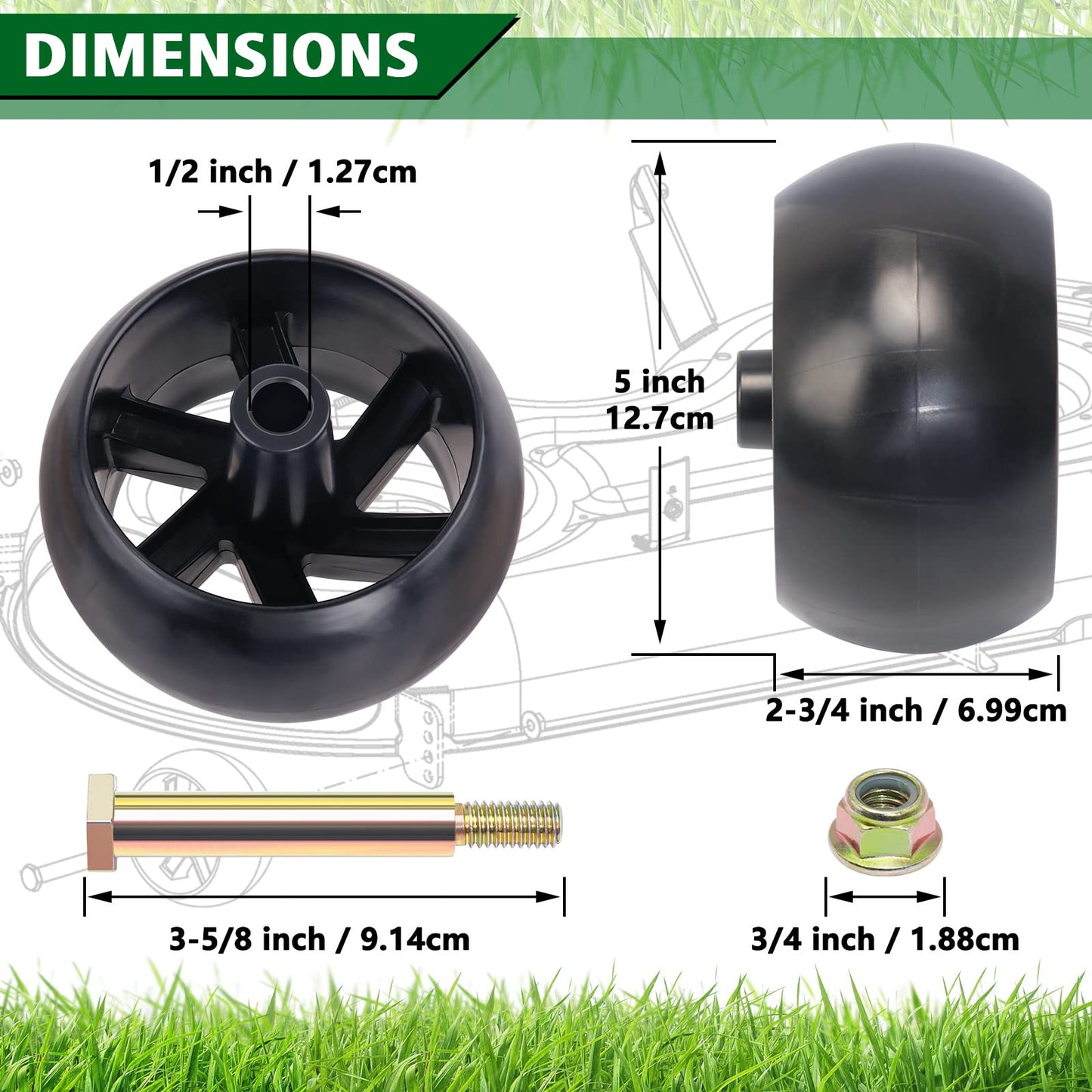 CheeMuii 8 Pack Mower Deck Wheels Kit Fit for Most 42" 46'' 48'' 50" 52'' and 54" Decks Replace for 532174873 589527301 734-04155 753-04856A Mower Deck Gauge Wheel