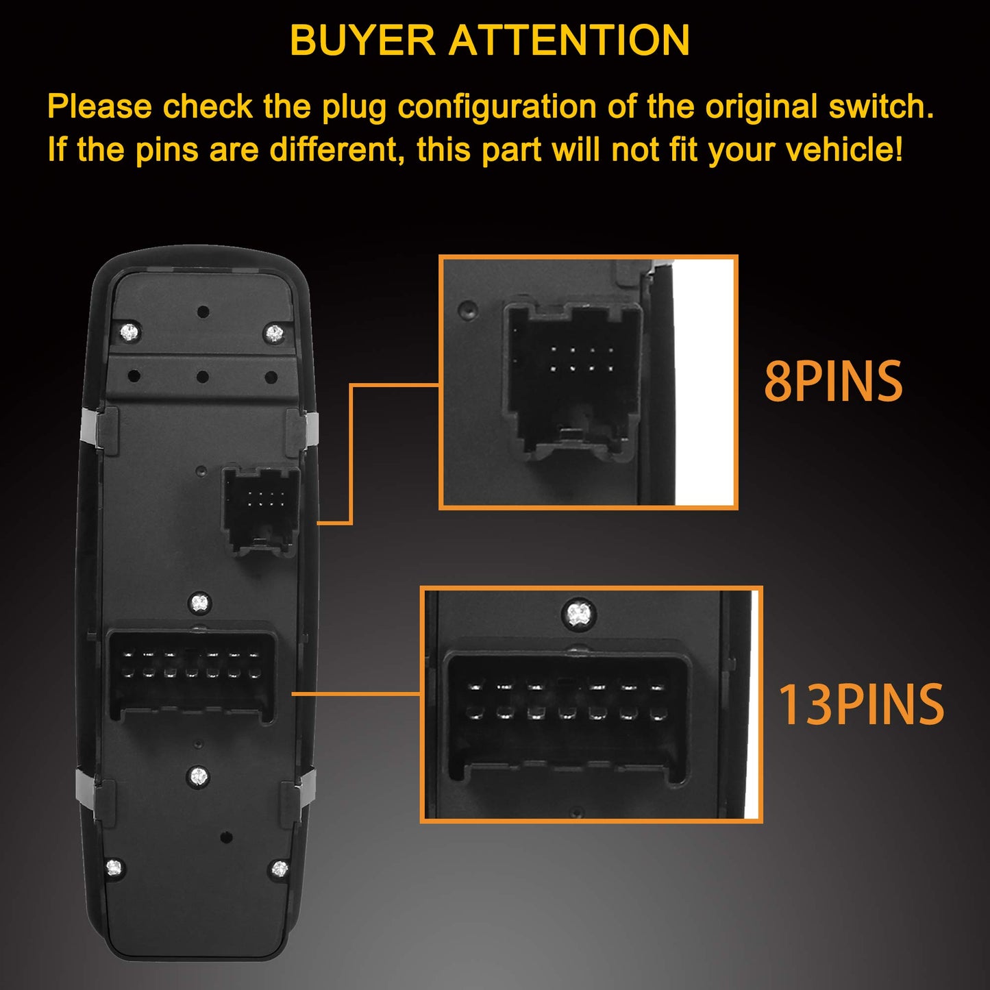 Master Power Window Switch | 8+13 PINS Check Required | Replacement for 2011-2016 Dodge Journey | Replaces# 68084001AD, 68084001AC, 68084001AB