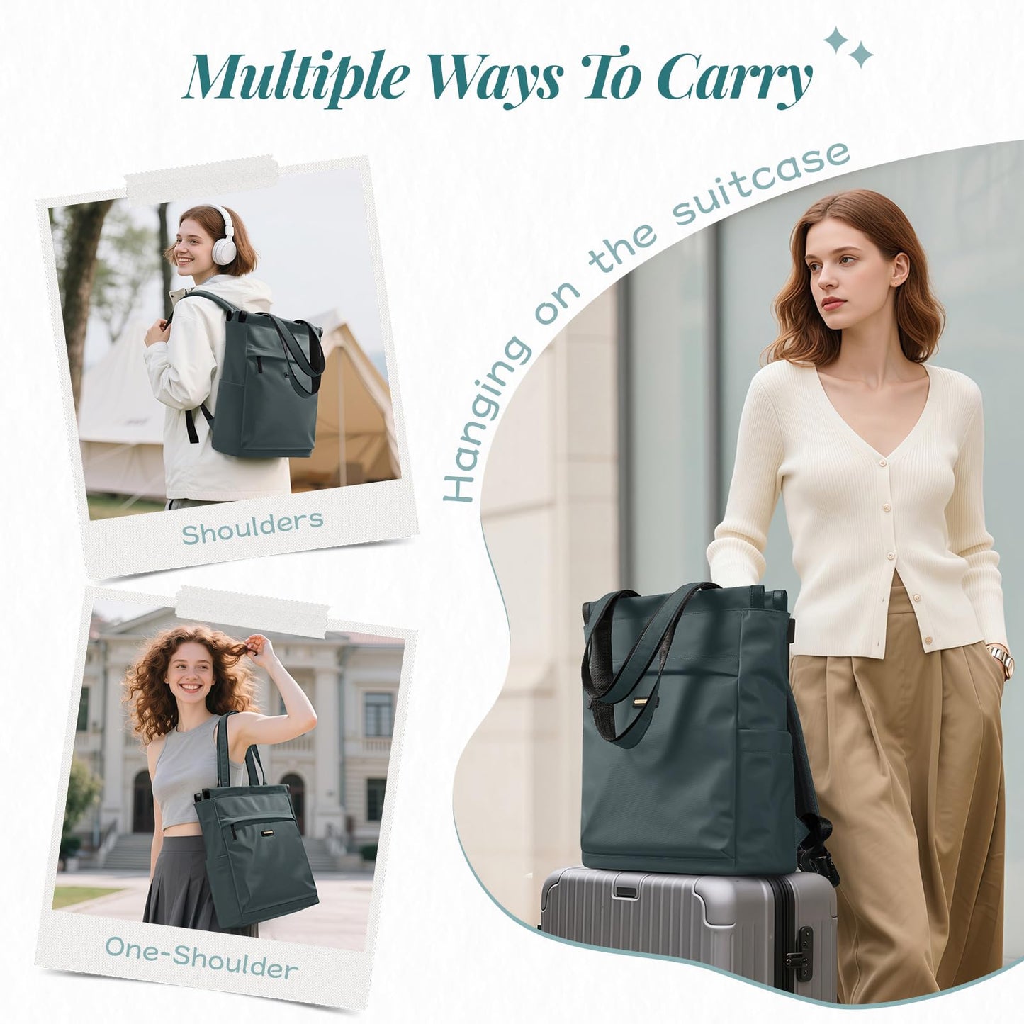Convertible Laptop Backpack for Women Casual Daypack Notebook Tote Bag for Work College Travel Leisure (Atrovirens)