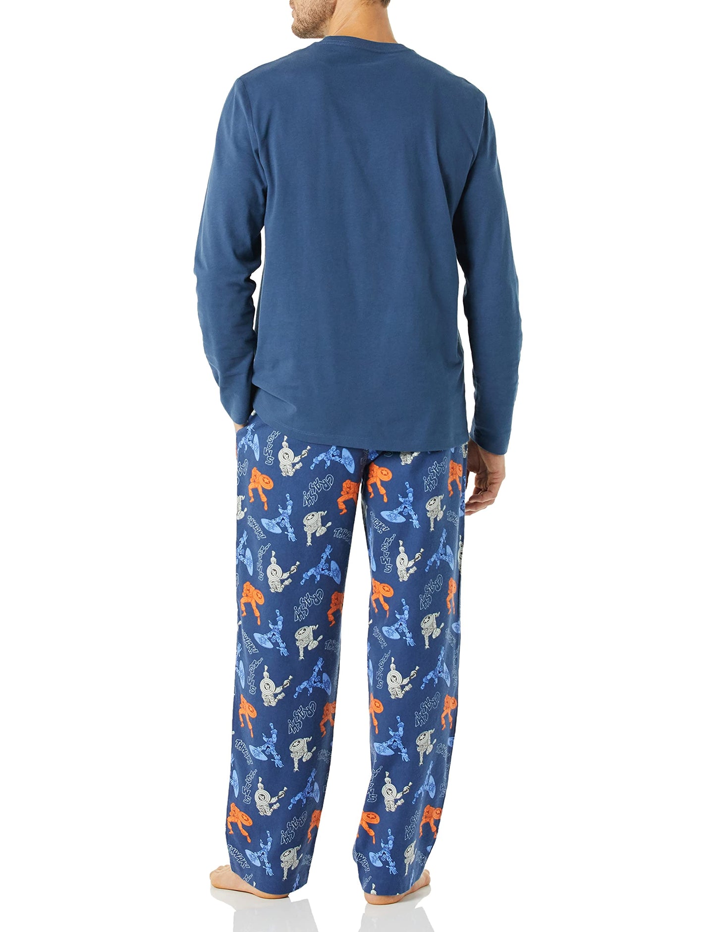 Amazon Essentials Men's Disney Star Wars Marvel Flannel Pajama Sleep Set, 2-Piece Marvel Captain America, Medium