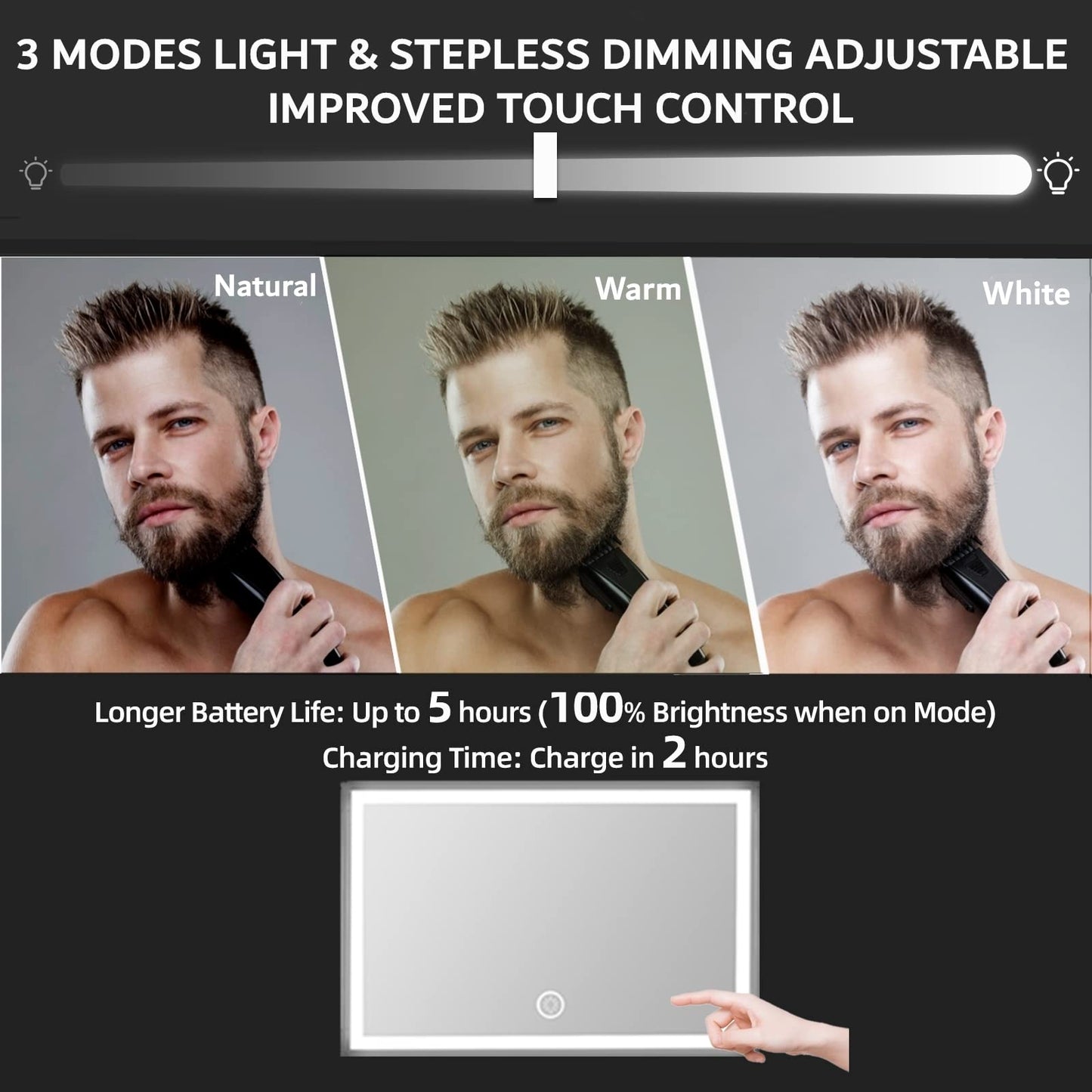 Rechargeable 5 Way Mirror for Hair Cutting, Real Glass Adjustable Trifold Mirror with Light & Telescoping Hooks for Makeup & Styling - Portable DIY Tool to Cut, Trim or Shave Your Head & Neckline