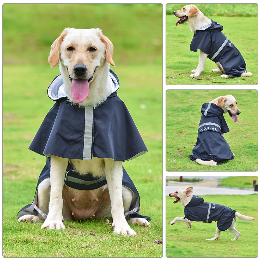 KOOGAL Pet Large Dog Raincoat Apparel Poncho Waterproof for Medium Large Sized for Dog Raincoat Clothes… (Navy Blue, 5XL)