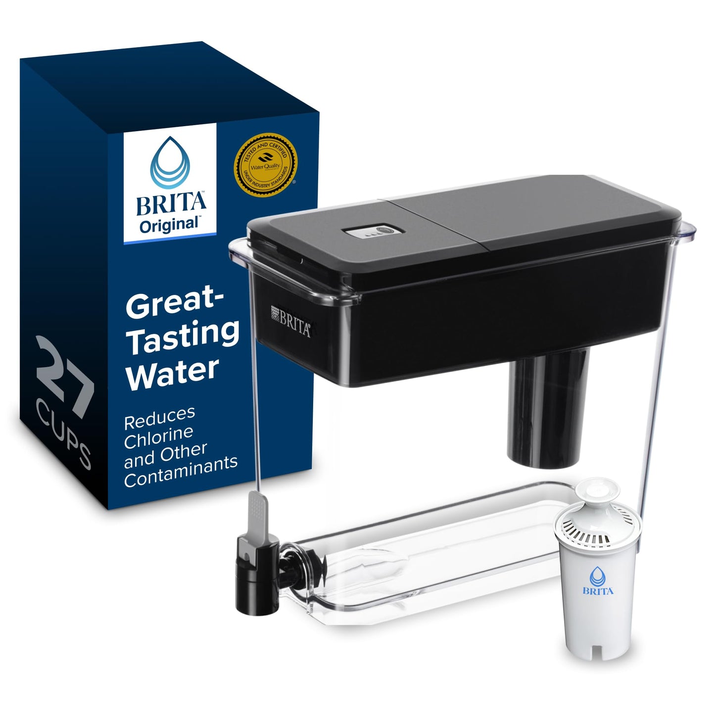 Brita UltraMax Large Water Dispenser With Standard Filter, BPA-Free, Replaces 1,800 Plastic Water Bottles a Year, Lasts Two Months or 40 Gallons, Includes 1 Filter, Kitchen Accessories, Large - 27-Cup