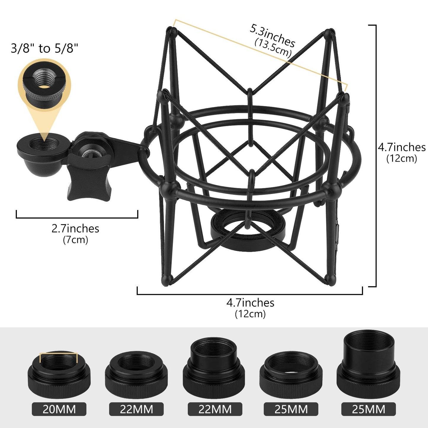 Geekria for Creators Microphone Shock Mount Compatible with Neumann U87, TLM193, TLM127, M149, TLM102, TLM103, Mic Anti-Vibration Suspension Adapter Clamp Mic Holder Clip (Black/Metal)