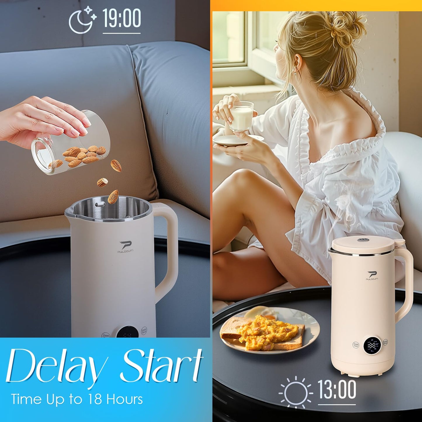 8 in 1 Nut Milk Maker Machine,(27oz/800ml) Soy Milk Maker for Homemade Almond, Oat, Coconut, Juice, Milkshake, Grains, Creamy Soup, Plant Based and Non Dairy Beverages with Delay Start/Self-Cleaning