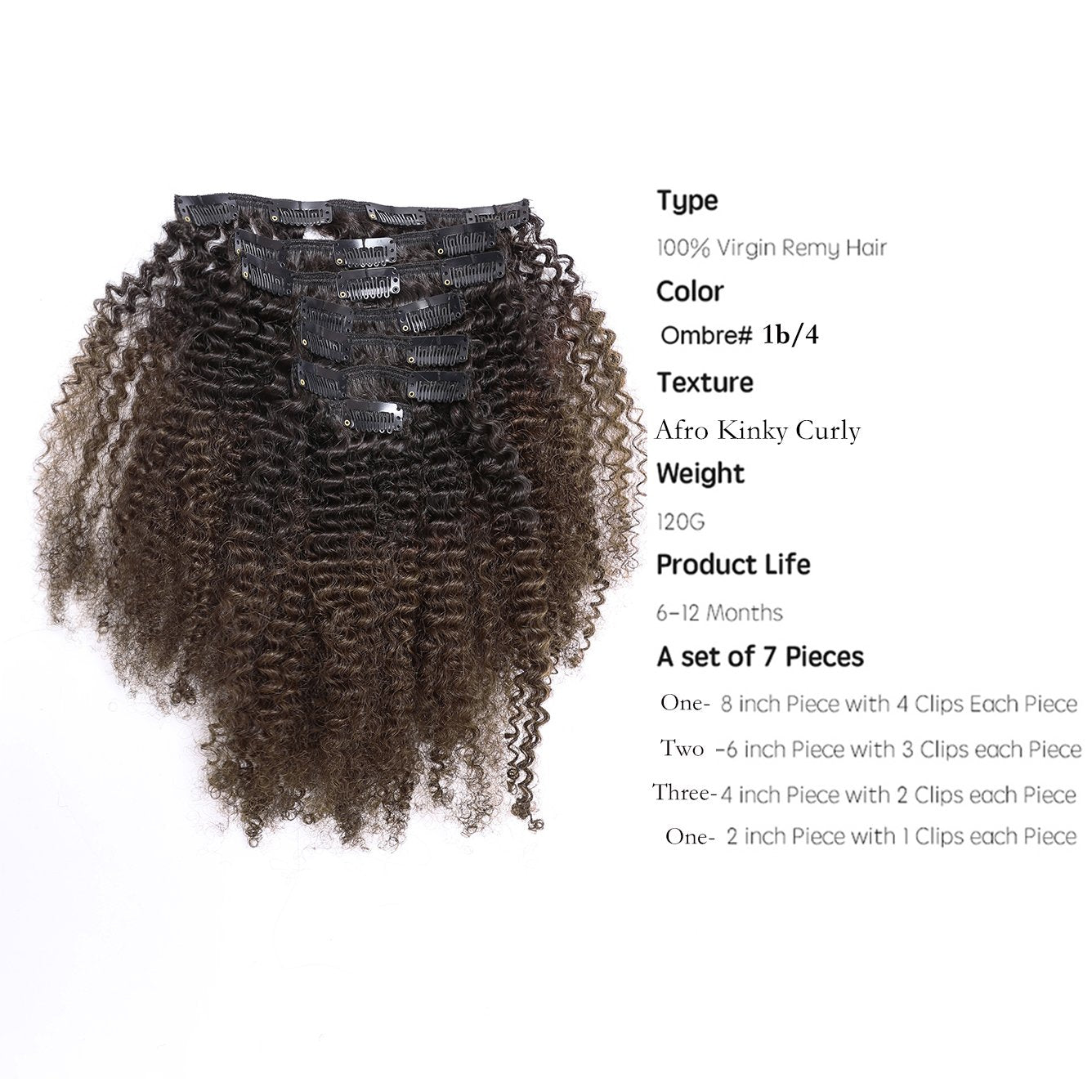 LacerHair Curly Clip in Remy Human Hair Extensions Afro Kinky Curly Clip ins 4B 4C 100% Natural Black Hair Extensions For Black Women with 17 Clips 120G Full Head10 inchT#1B/4 AC