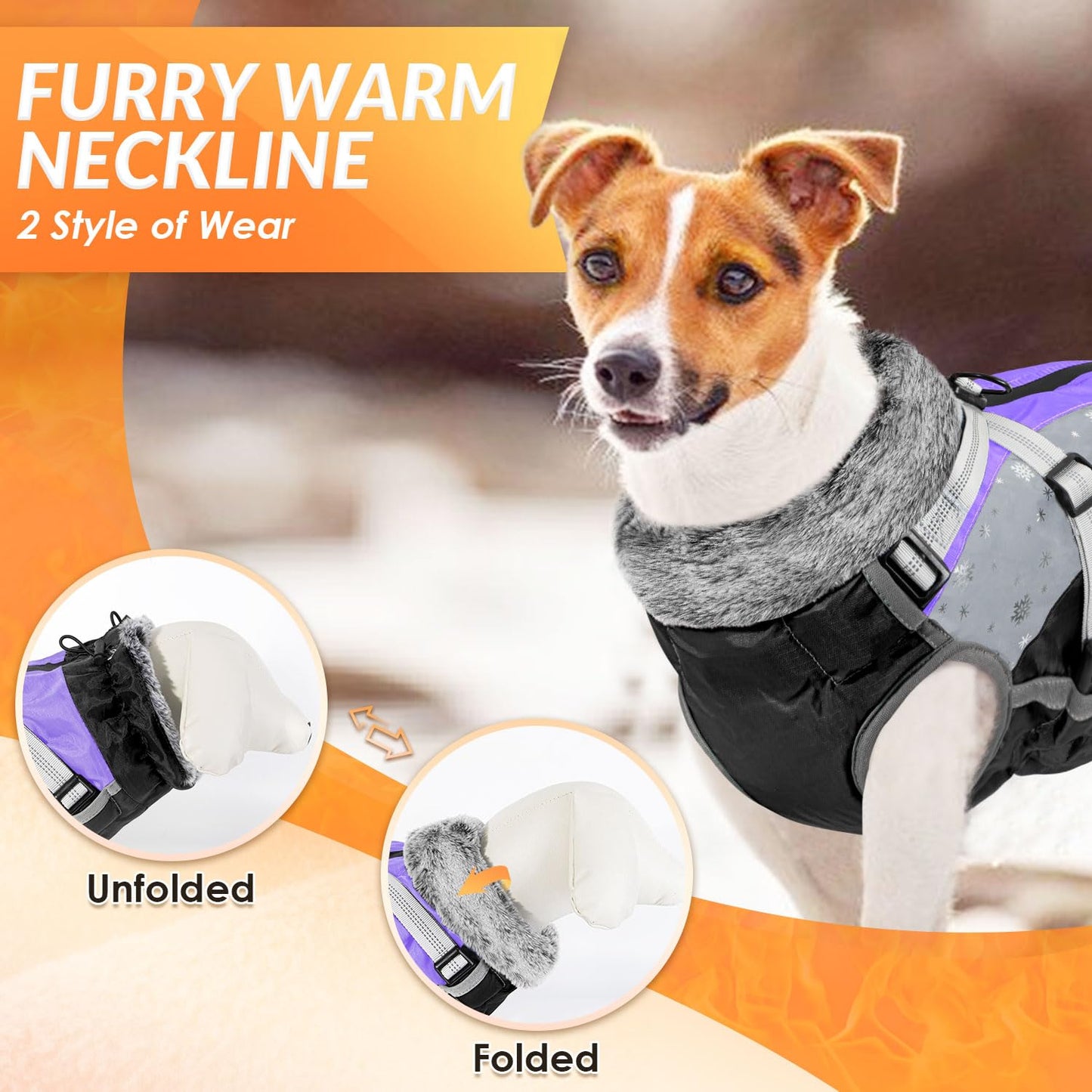 AUTOWT Winter Dog Coat for Medium Large Dogs, Waterproof Dog Coats Warm Jacket with Built in Harness, Adjustable Reflective Fleece Lining Dogs Cold Weather Coat Furry Clothes for Snow,Purple,XXL