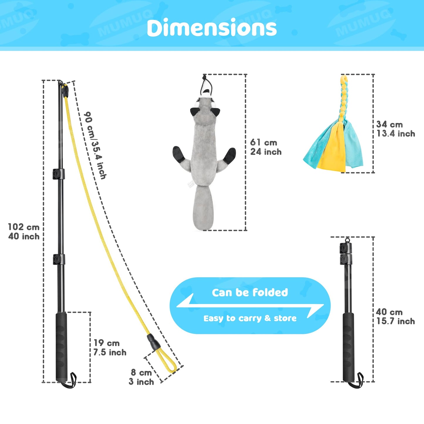 Flirt Pole for Dogs, Retractable Teasing Stick with Lure, Interactive Dog Toys for Outdoor Training Play Exercise, 40 Inch Flirt Stick for Dog Agility Training Equipment