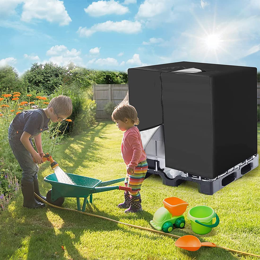 IBC Tote Cover,DWcouple IBC Water Tank Cover for 1000L IBC Tank Container, Water Tank Dustproof Protective Sun-resistant IBC Outdoor Cover with Zip for Tank Rain Tank Container (Black)