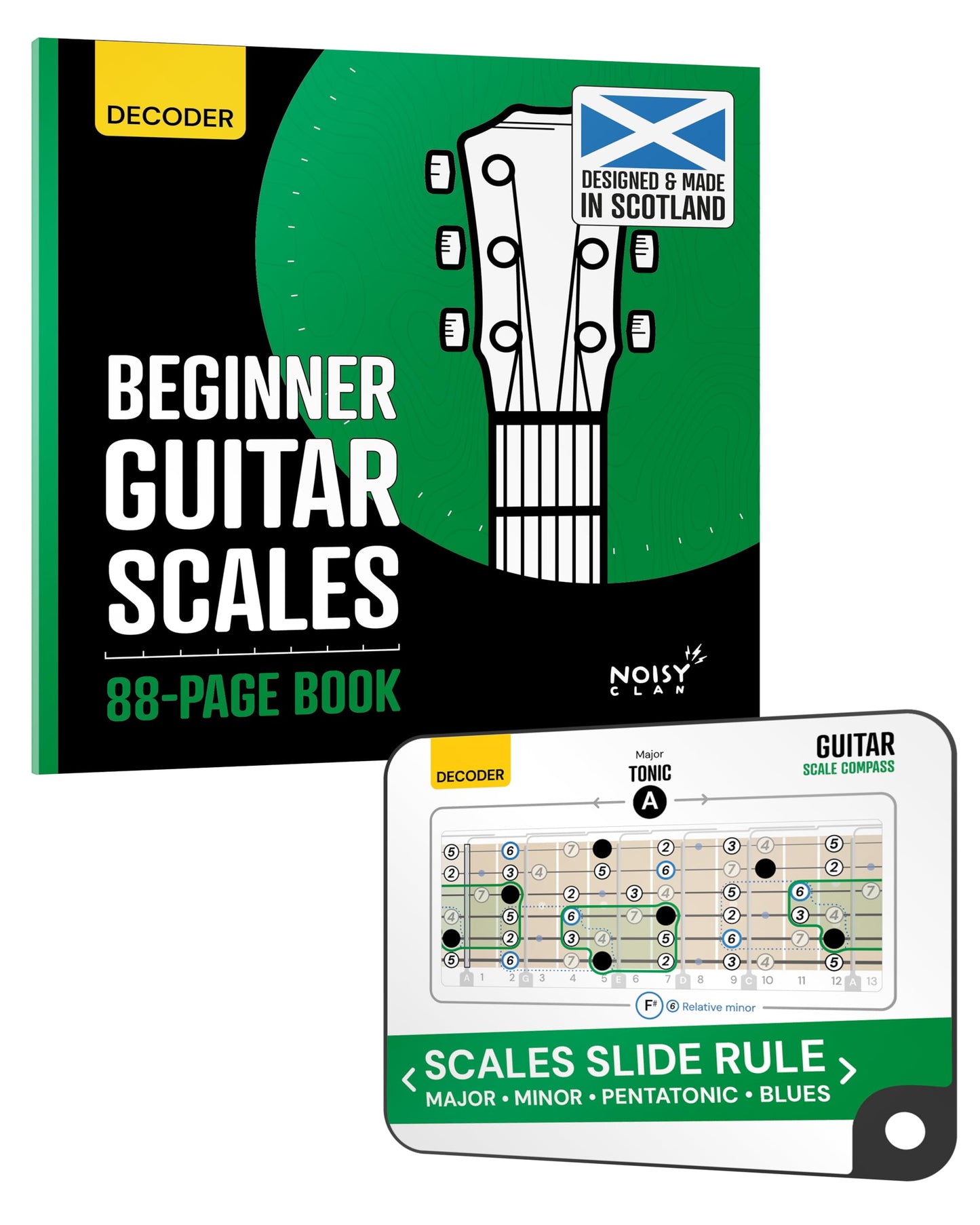 Noisy Clan Guitar Scale Compass - Master Soloing Patterns & Fretboard Logic - Essential Tool to Learn Guitar for Beginners Adults - Portable Sliding Decoder & 88-Page Scales Book