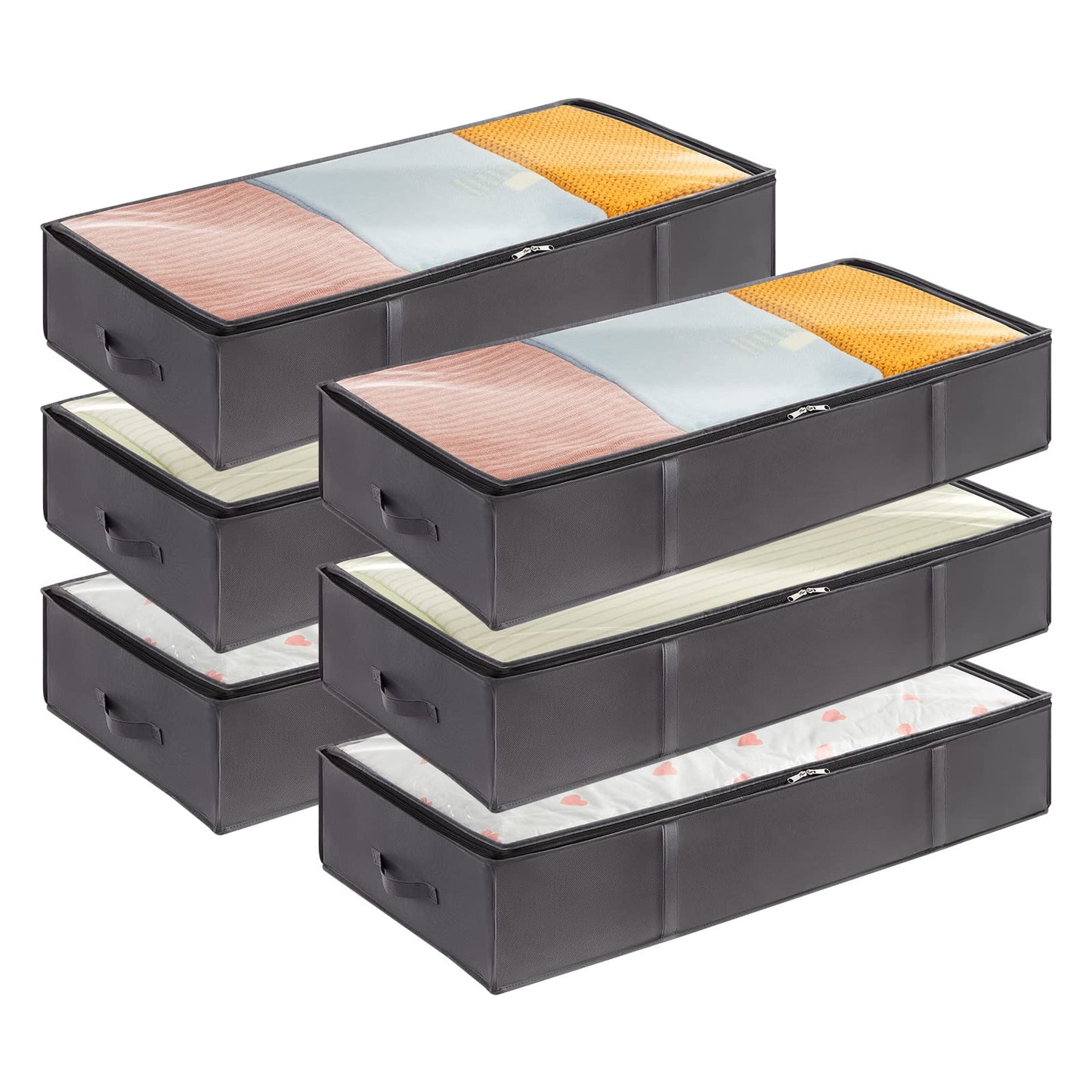 Lifewit 6 Pack 95L Under Bed Storage Bins, Foldable Closet Organizers and Storage Containers,Underbed Storage Bags with Reinforced Handle for Blanket,Clothing,Comforter, Sheets,Wrapping Paper, Grey