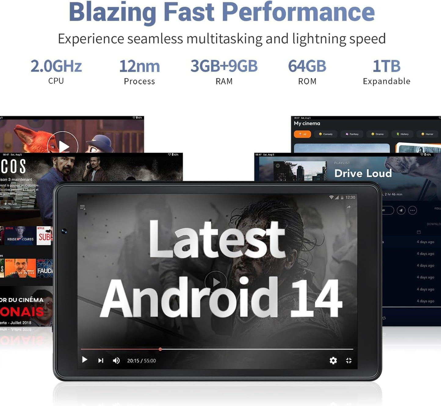 2025 Topsand 8 inch Tablet, Android Tablet with GPS Built in,12GB RAM 64GB ROM (1TB Expandable), 8MP Camera, 2.0GHz Processor, 2.4GHz&5GHz Wi-Fi/BT5.0, FHD Screen Tablets