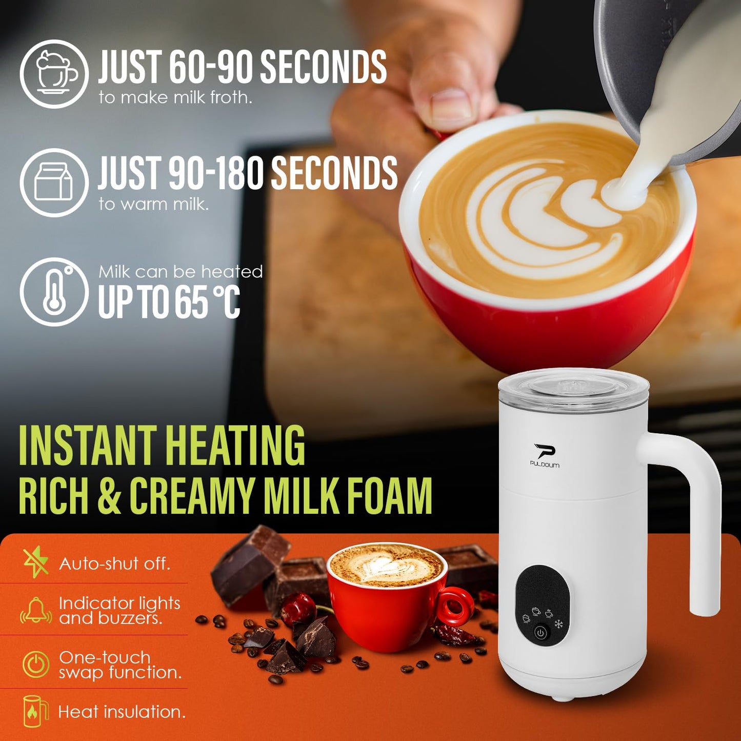 Milk Frother and Steamer 4 in 1 Automatic Coffee Steamer Frother, 11.8OZ / 350ML Warm and Cold Foam Frother for Coffee,Latte, Cappuccino, Macchiato, Hot Chocolate