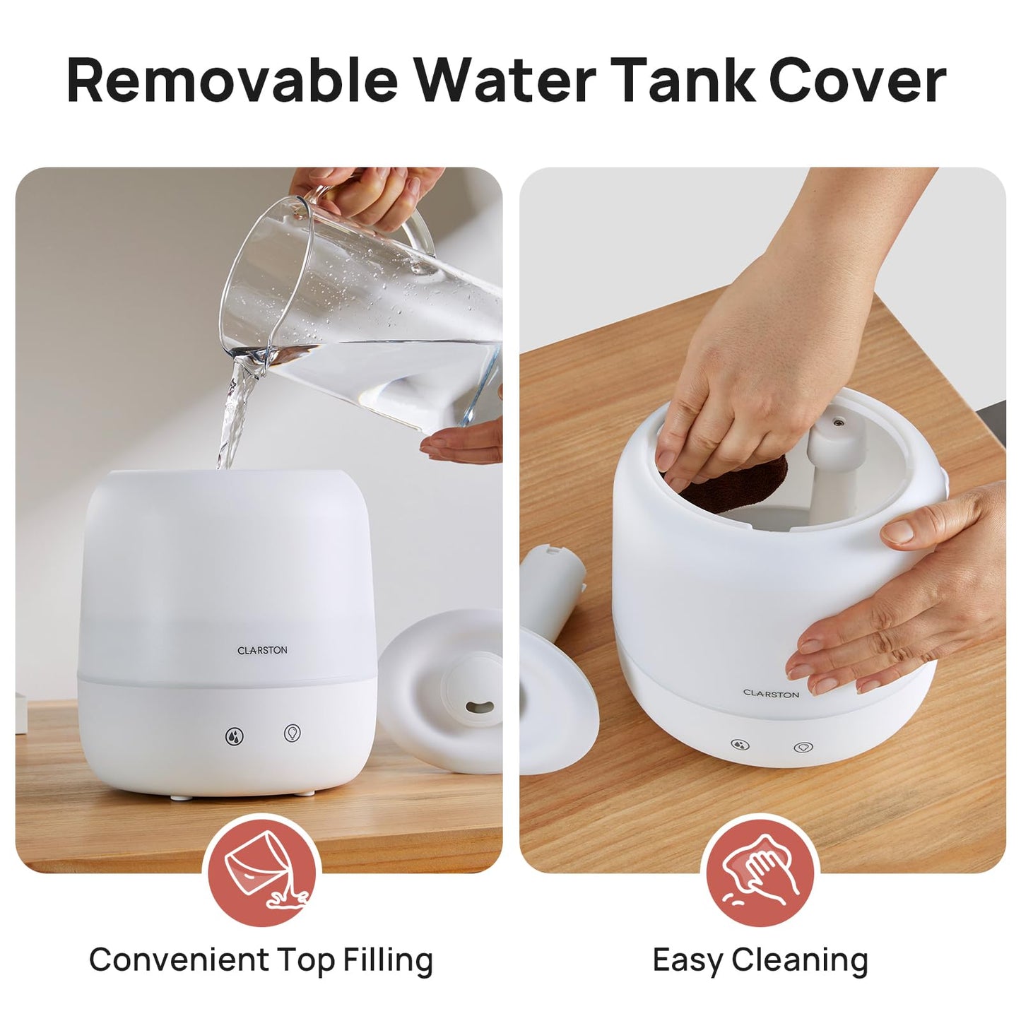 Clarston Humidifiers for Bedroom, 2L Top Fill with 360° Nozzle for Large Room, 7-Color Night Light, 24dB Quiet Cool Mist Air Humidifier for Baby Nursery & Plants, No BPA, Auto Shut Off, Easy to Clean