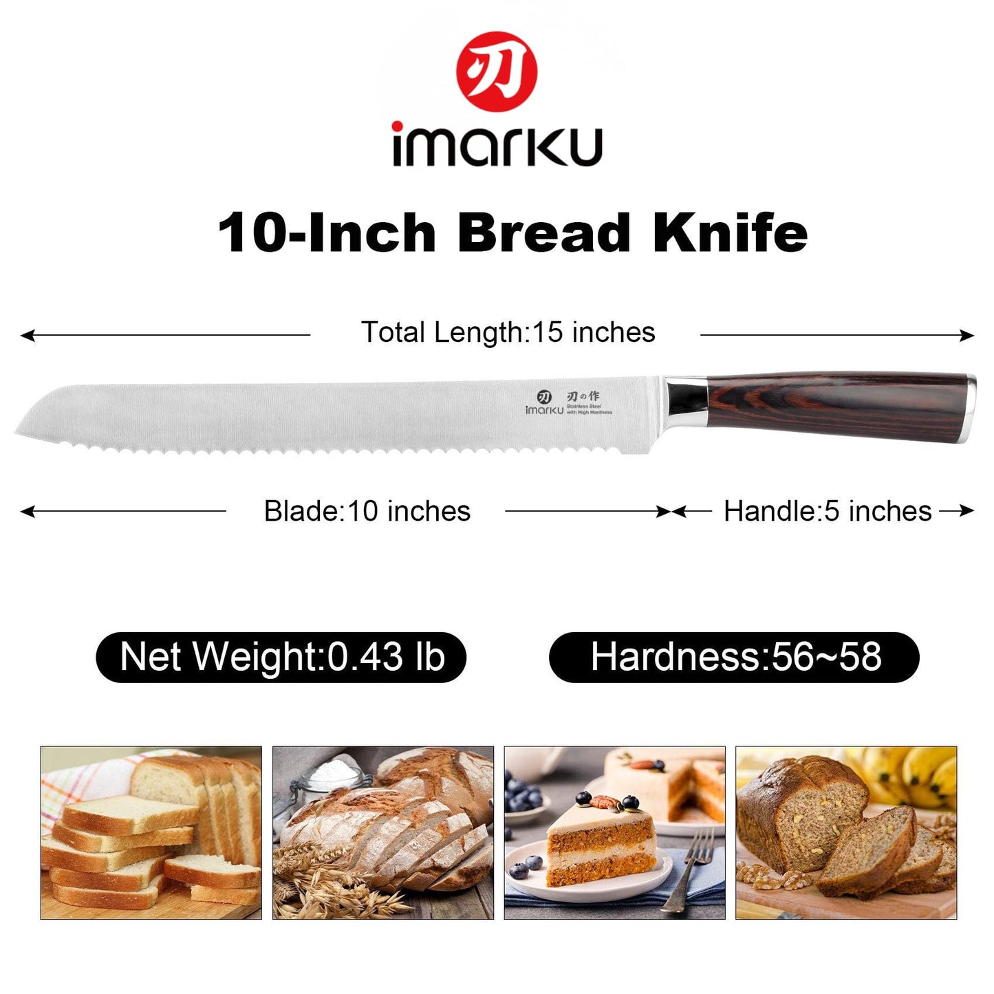 imarku Bread Knife, Japanese High Carbon Stainless Steel Professional Grade Breads Slicing Knife, 10-Inch Serrated Edge Cake Knife, Bread Cutter for Homemade Crusty Sourdough,Best Gifts