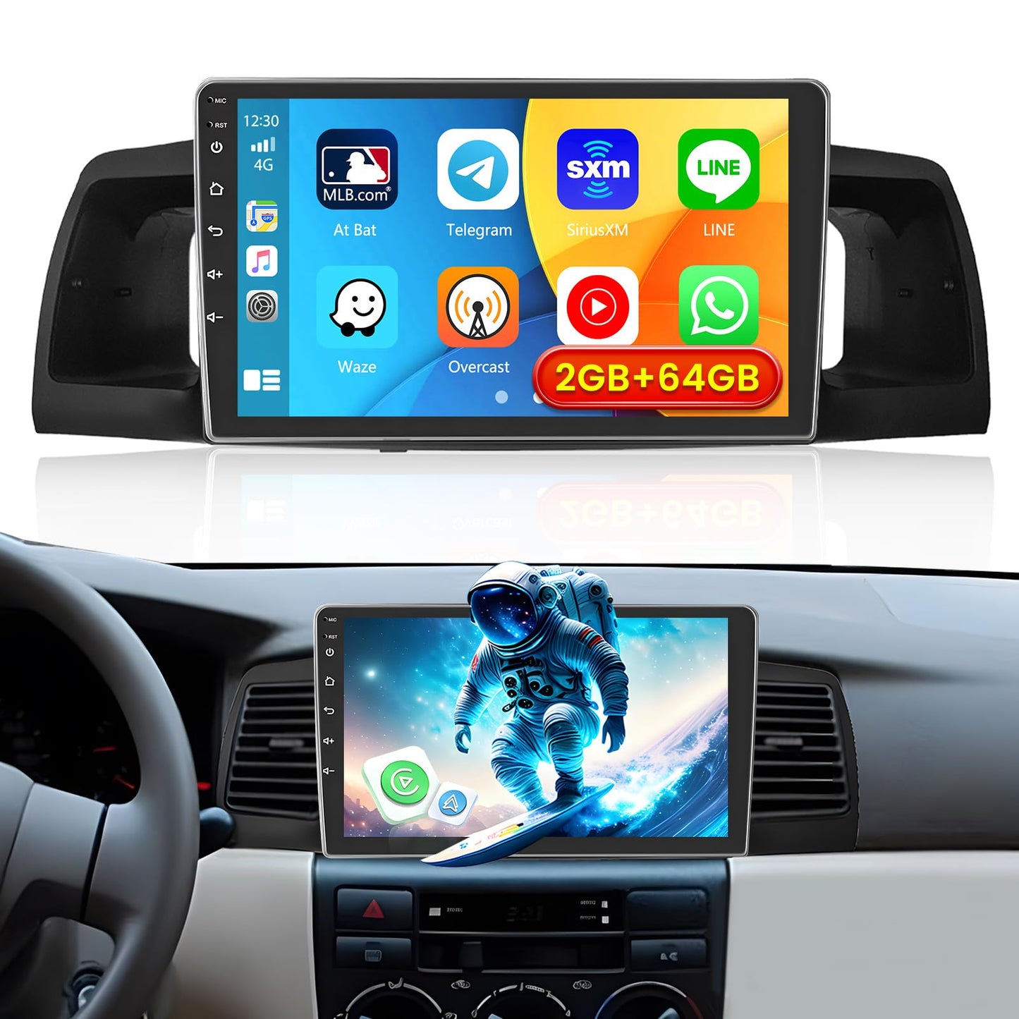 2+64GB Inefala for Toyota Corolla EX 2005-2012 Android Car Radio Stereo with Wireless Carplay Android Auto, 9 Inch HD Touchscreen with WiFi GPS Bluetooth FM/RDS SWC USB Backup Camera MIC