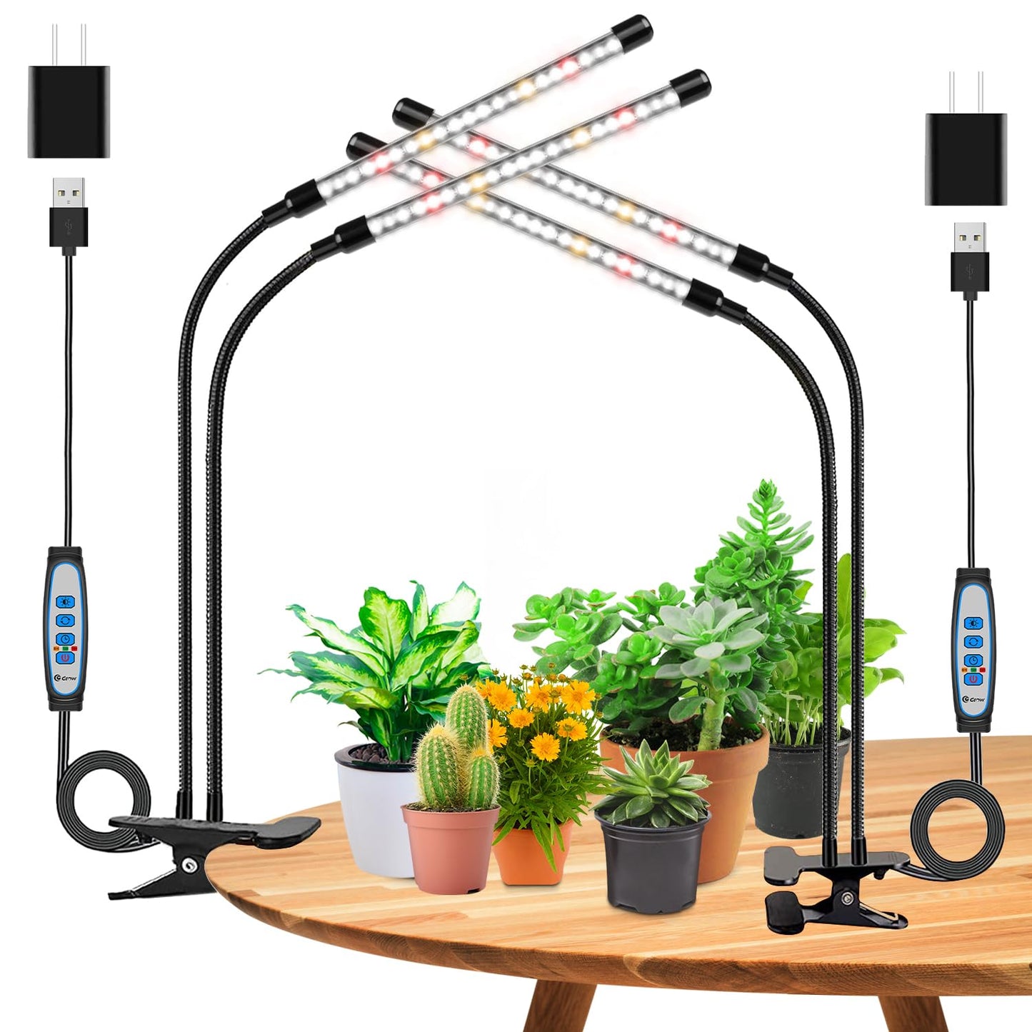 Wolezek Grow Lights for Indoor Plants, 2 Pack 6000K LED White Plant Grow Lights Indoor, Full Spectrum Grow Lamp with Clip, Auto ON & Off Timer 6/12/16H, 3 Modes, 5-Level Dimmable Brightness