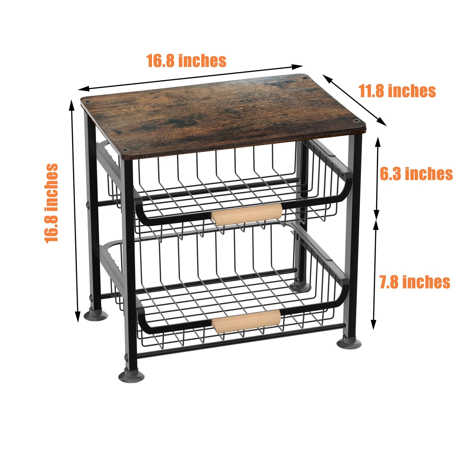 NiuYichee 3-Layer Kitchen Fruit Storage Basket Snack Rack, countertop Storage Rack, Stackable Storage Rack with Desktop, Pull-Out Hollow Metal Storage Basket with Handle, Kitchen Organizers & Storage
