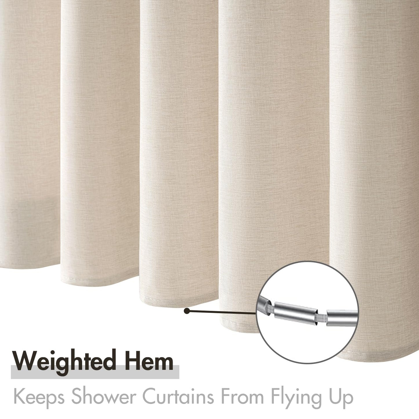 MIULEE Extra Long Linen Shower Curtain 84 Inch Long with 12 Metal Hooks Washable Beige Fabric Shower Curtain Set Waterproof Neutral Thick Cloth Shower Curtain for Bathroom Hotel Bathtub,72 x 84, Cream
