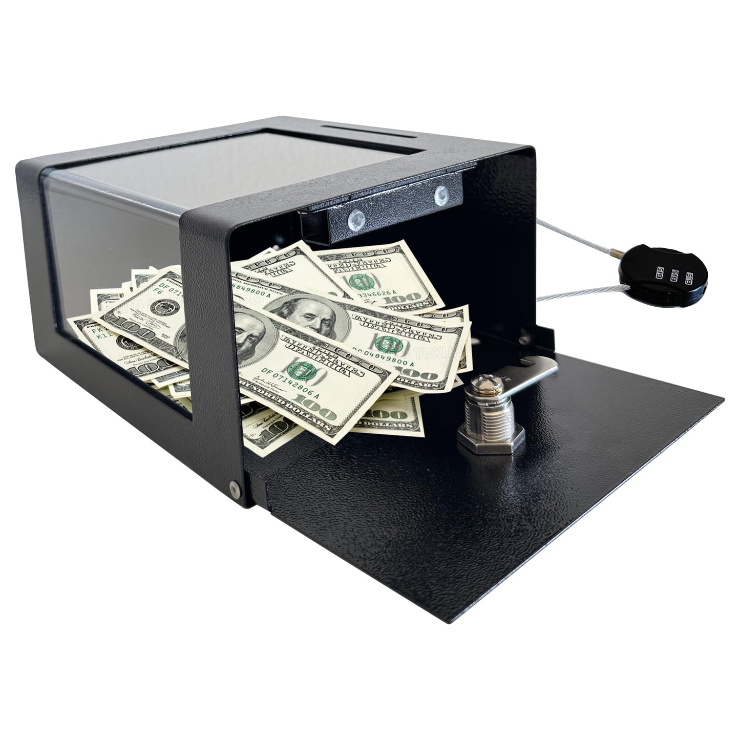 Steel Locking Tip Box - Heavy-Duty Secure Tip Jar with Combination Cable Lock, Ideal for Taxi Tips, Donations, Suggestions, Business Cards, Cash, and More in Family Churches, Restaurants, and Events.