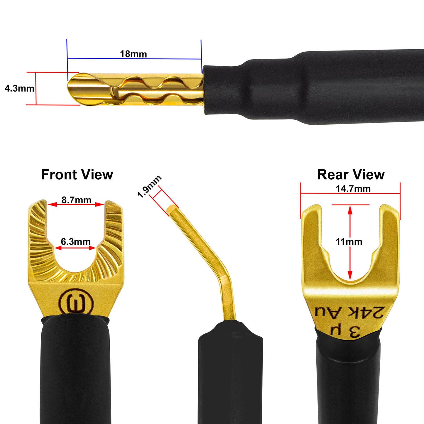 WORLDS BEST CABLES 4 Units - 8 Inch Ultimate - 8 AWG - Ultra-Pure OFC - Premium Audiophile HiFi Speaker Jumper Cables with Eminence Gold Banana & Spade Plugs & Carbon Tweed Jacket