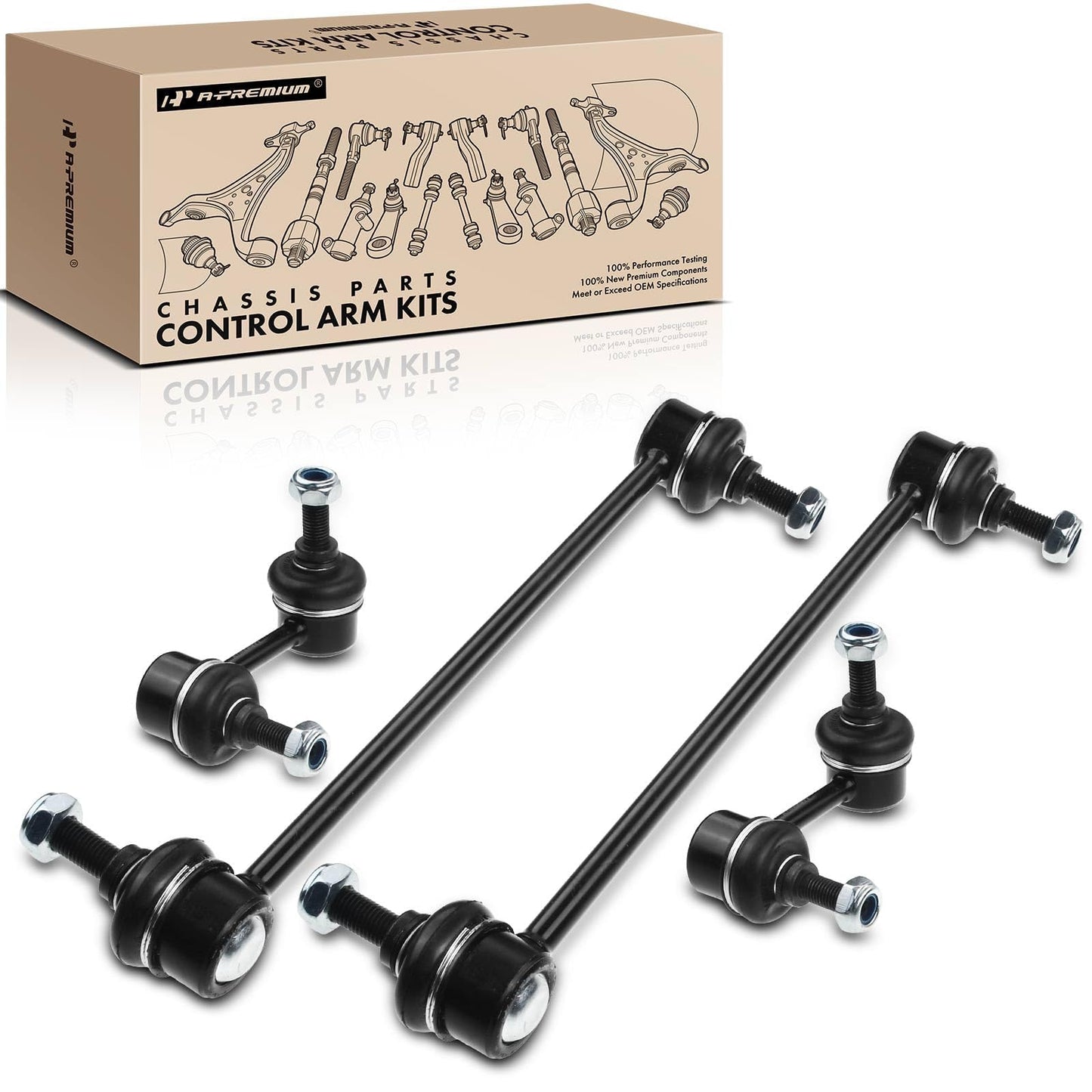 A-Premium Set of 4, Front & Rear Sway Bar Links Kit Stabilizer Bar Links Compatible with Mitsubishi Outlander (Sport & Outlander PHEV), Lancer, Eclipse Cross, Dodge Avenger, Caliber, Chrysler Sebring