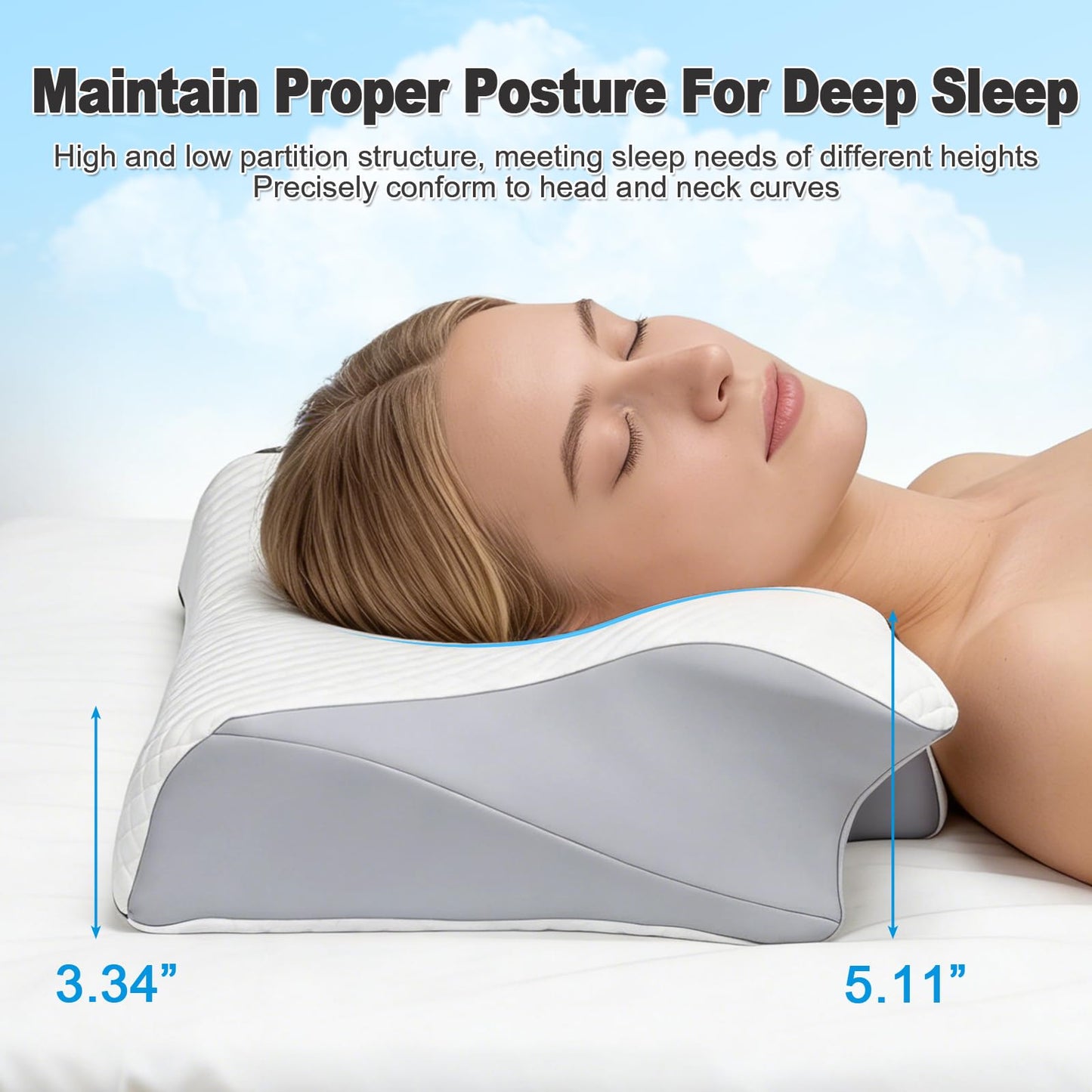 Sleep Apnea Pillow, Memory Foam Pillow for Neck Pain Relief, 2026 New Cervical Neck Pillow, Ergonomic Contour Neck & Shoulder Support, Cooling Breathable Cover, for Side Back Stomach Sleepers (Gray)