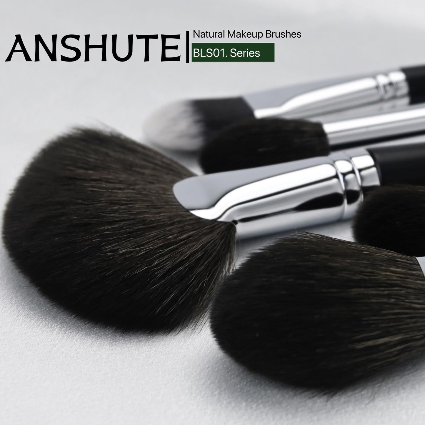 Anshute 5-Piece Professional Natural Goat Hair Makeup Brush Set – Face Brushes for Powder, Blush, Contour, Highlighting & Foundation. Super Soft Bristles, Variety of Brushes. Labled Brush Handle