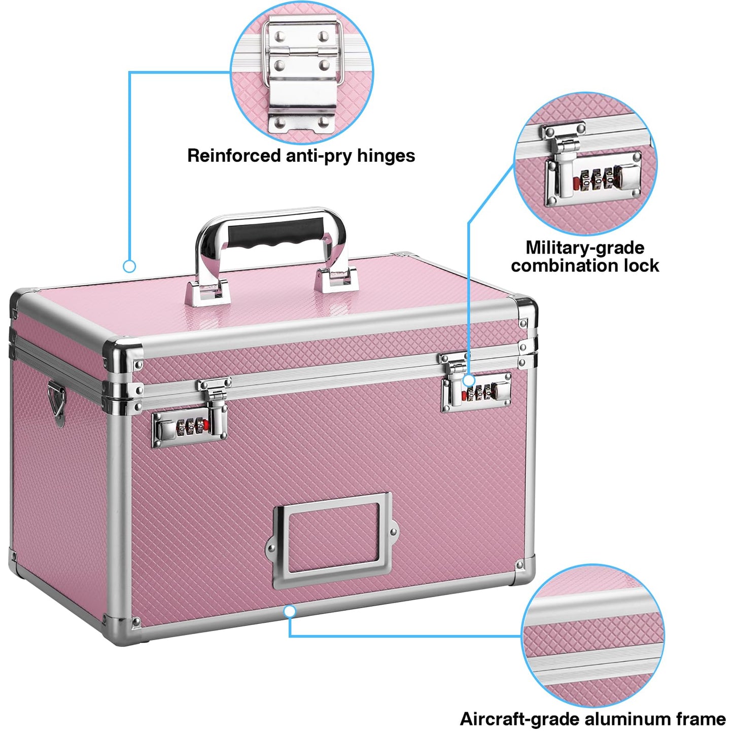 LOCKCURX Medication Lock Box, 11.2 x 7.6 x 7.12 Inch Lockable Storage Box, Portable Lockable Storage Box for Medicine, Cash & Valuables, Medicine Lock Box with Label Slot for Home, Office & Travel