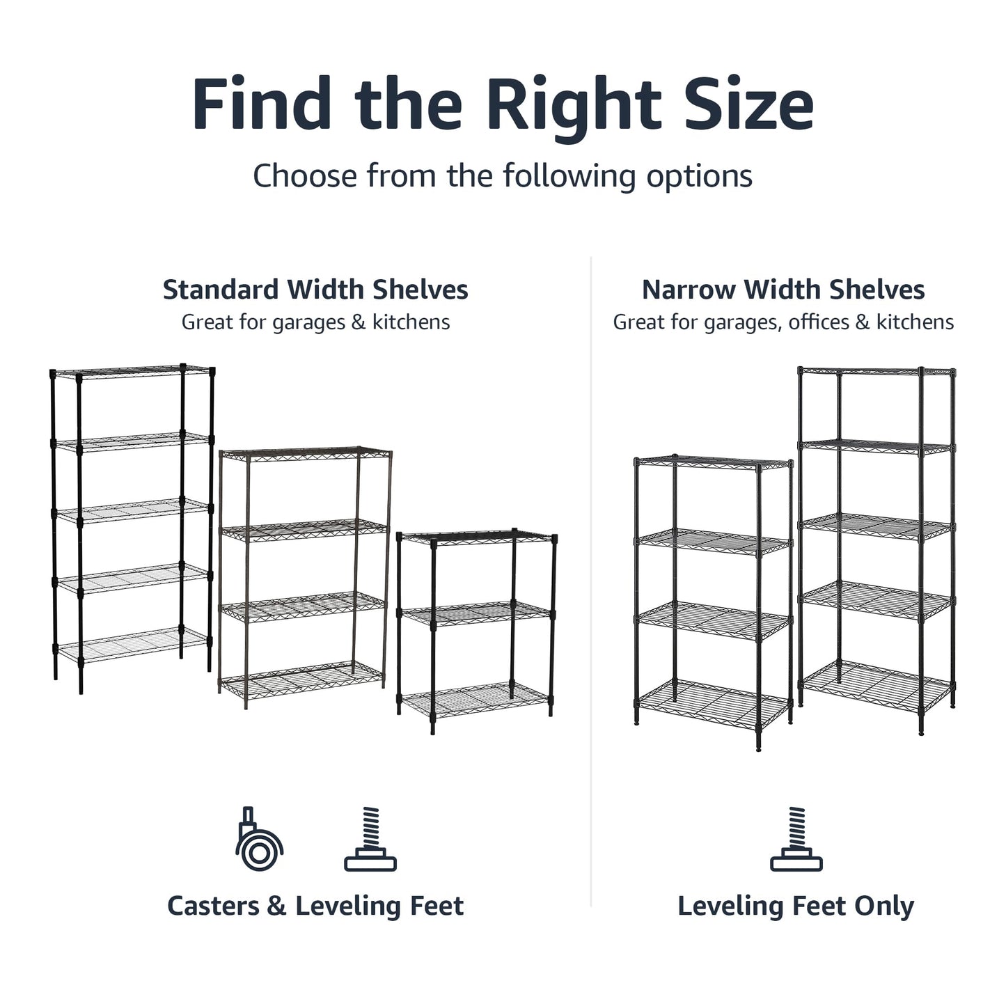 Amazon Basics 3-Shelf Adjustable, Heavy Duty Storage Shelving Unit on 5cm Wheel Casters, Metal Organizer Wire Rack, Black (59cm L x 34cm W x 83cm H)