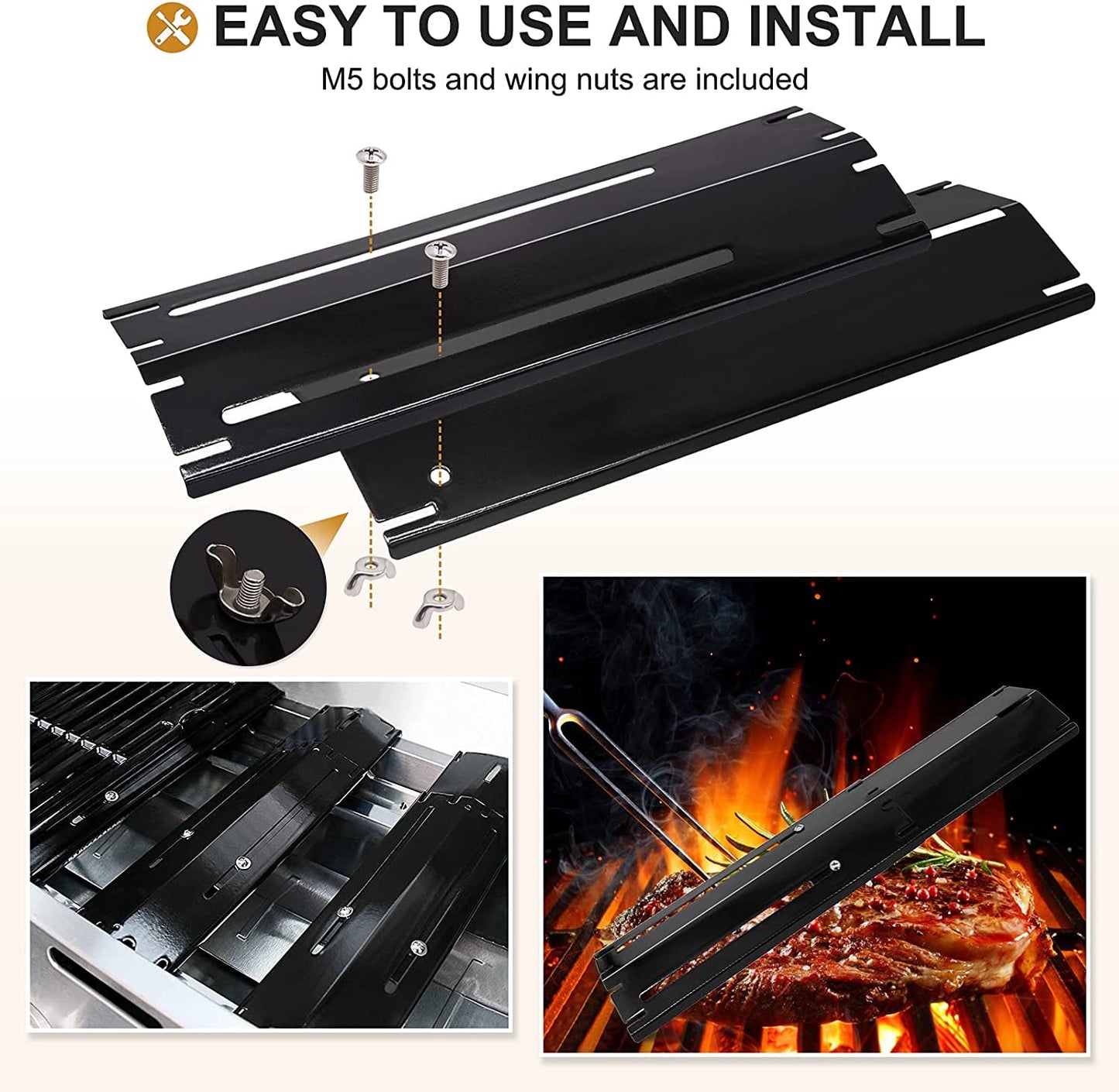 Criditpid Universal Adjustable Porcelain Steel Heat Plates, Heat Tent, Flavorizer Bar, Burner Cover, Flame Tamer for Brinkmann, Charbroil, Nexgrill, Backyard, Extend from 11.75 to 21 Inch, 5-Pack