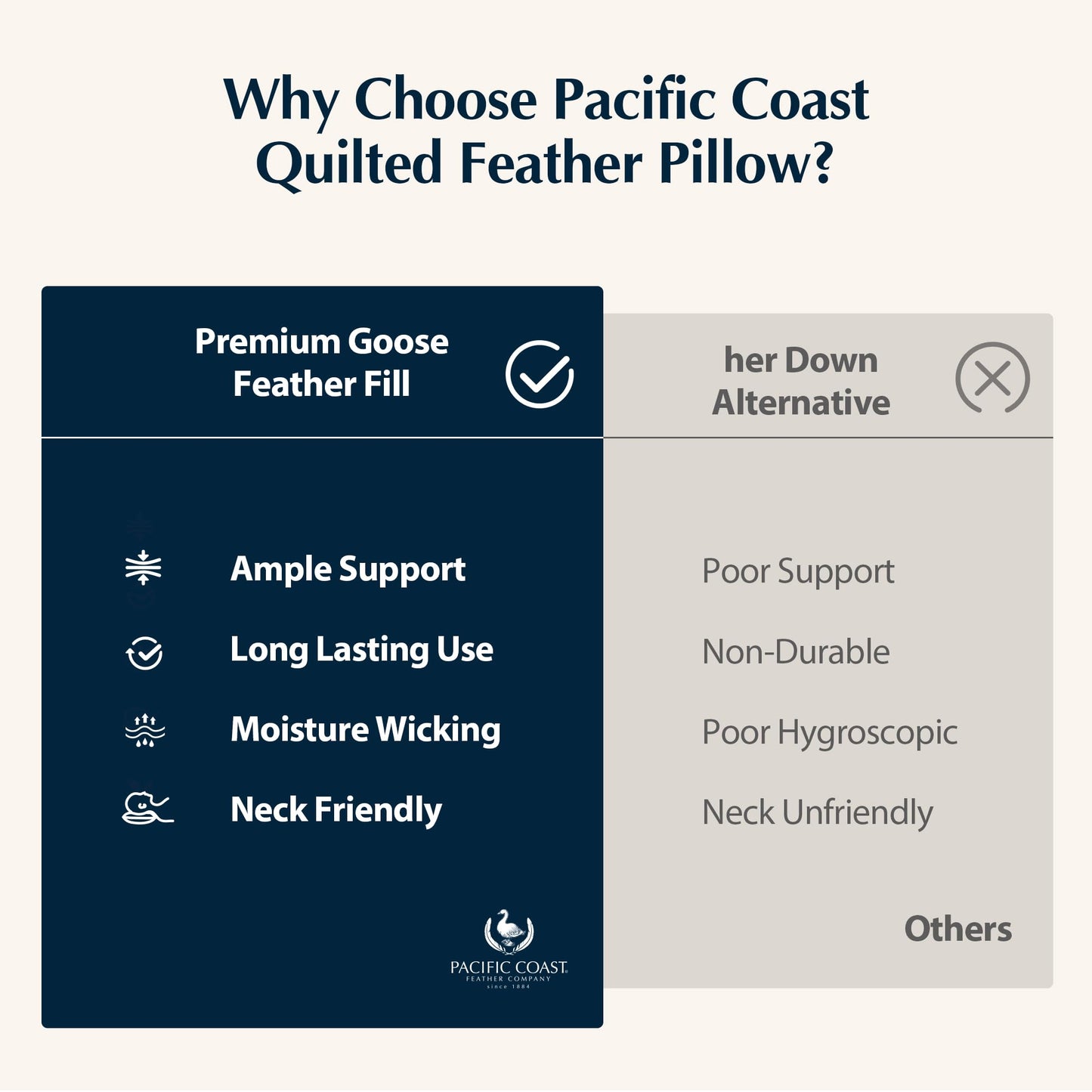 Pacific Coast Premium Goose Feather & Down Bed Pillows, Hotel Quality Collection, Medium Support for Side & Back Sleepers (Queen (Pack of 1))