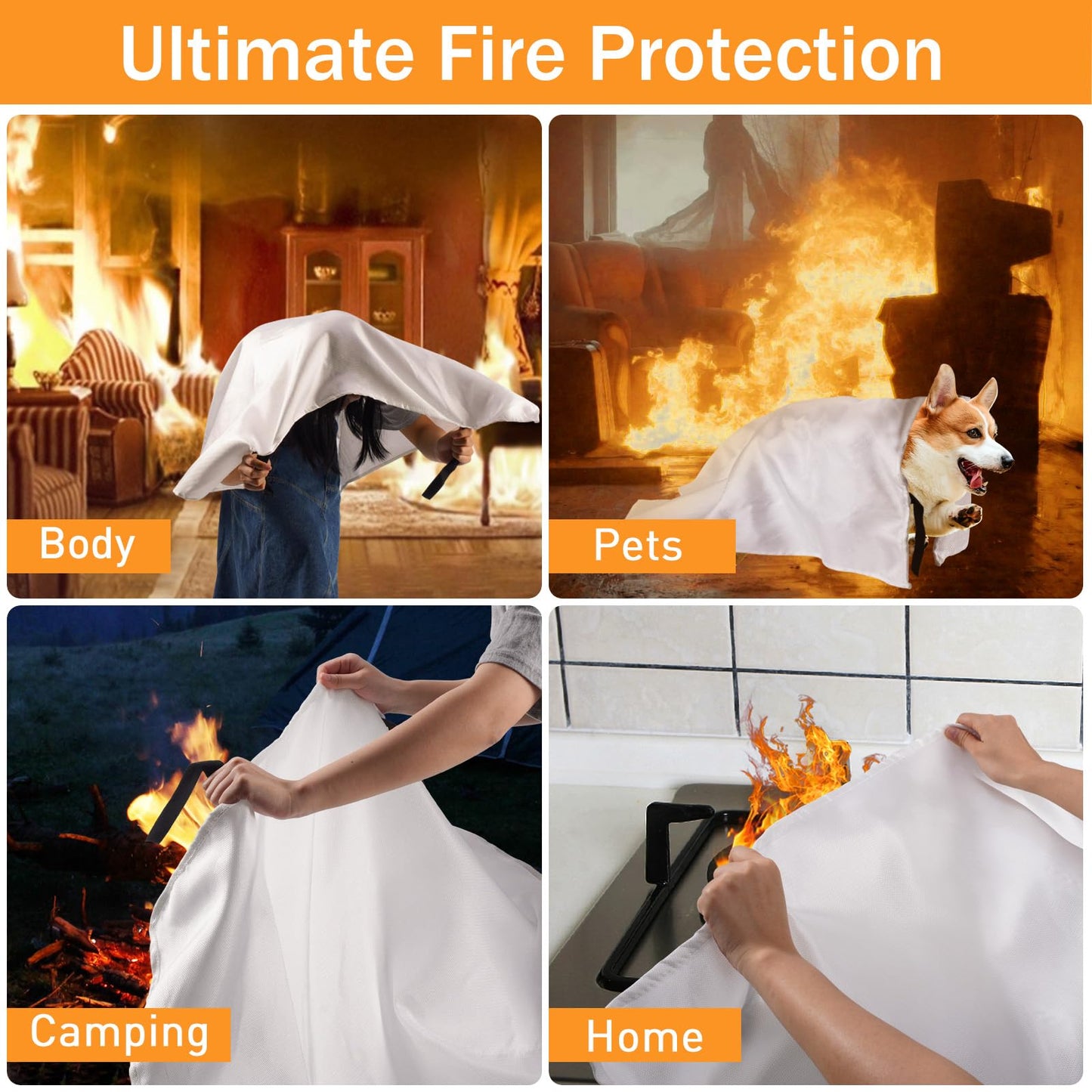 Fire Blanket for Home Kitchen Emergency - Mondoshop Fire Suppression Blanket Fireproof Blanket Fire Retardant Blankets for Car, Fireplace, Camping, Picnic, Grill (8)
