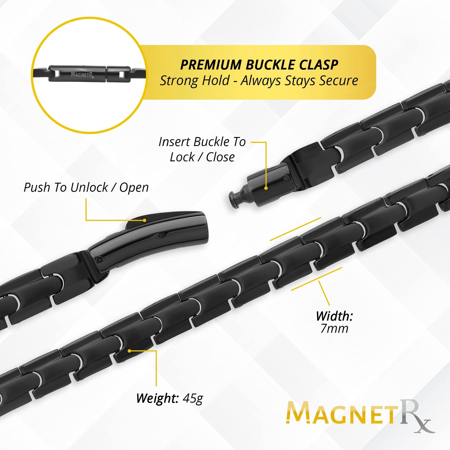 MagnetRX® Titanium Magnetic Necklace – Ultra Strength Magnetic Necklaces for Men & Women – Effective Titanium Necklace with 62 Magnets (Black, 55 cm)