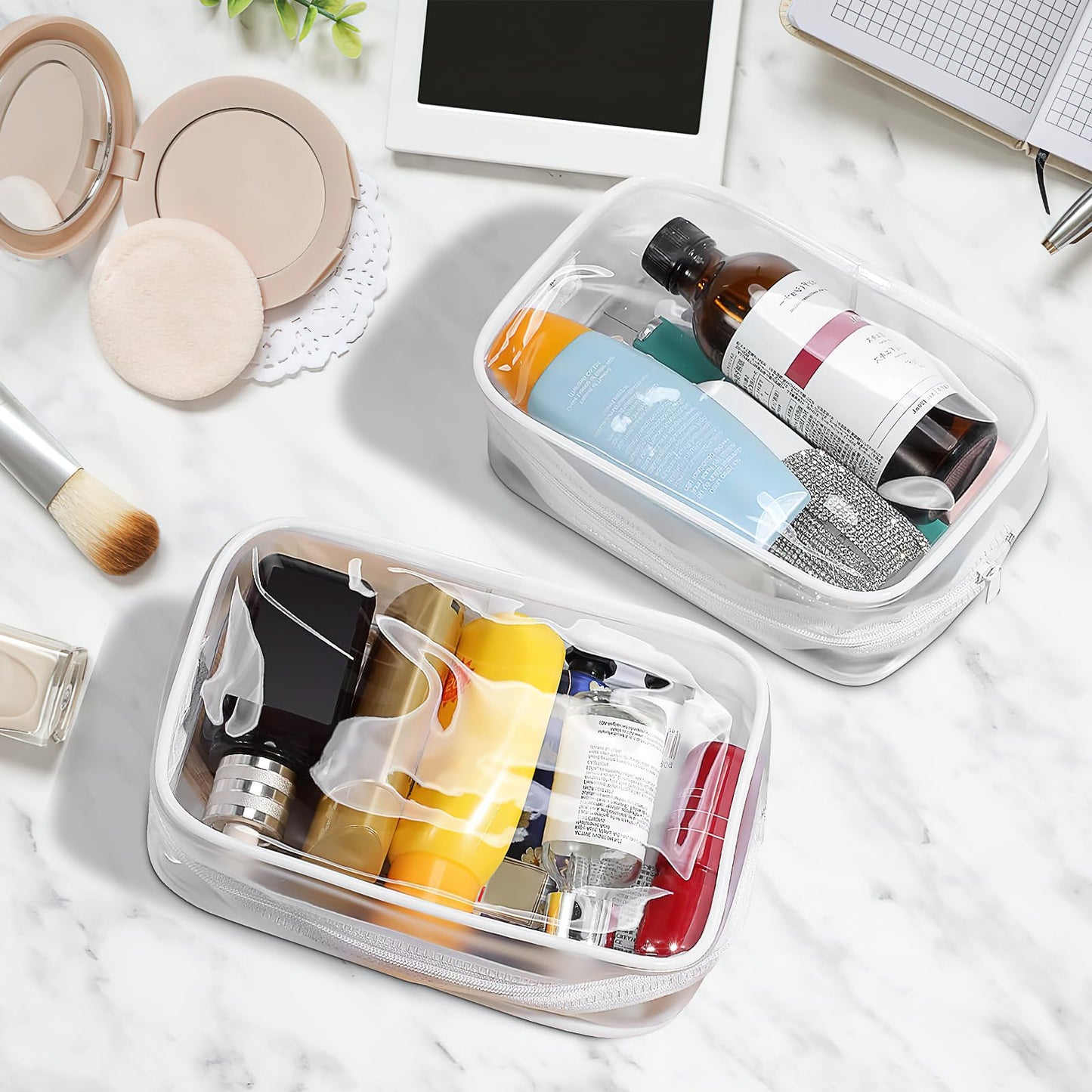 36 Pack Clear Makeup Bags Bulk, Clear Cosmetics Bag Plastic Travel Bags Clear Plastic Toiletry Bags with Zipper Waterproof Portable Clear Bags for Travel Women Men Bathroom Organizing, White