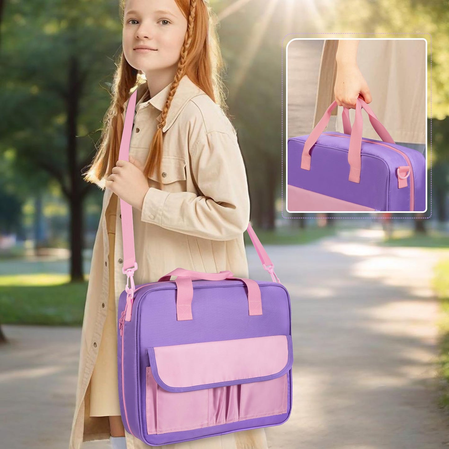 Yarwo File Organizer for Boys and Girls, 3 Ring Binder Holds 500 Sheets with 5 Expanding Files and Adjustable Strap, Large Zipper Binder Bag for Learning Tablet and Stationery, Purple (Bag Only)