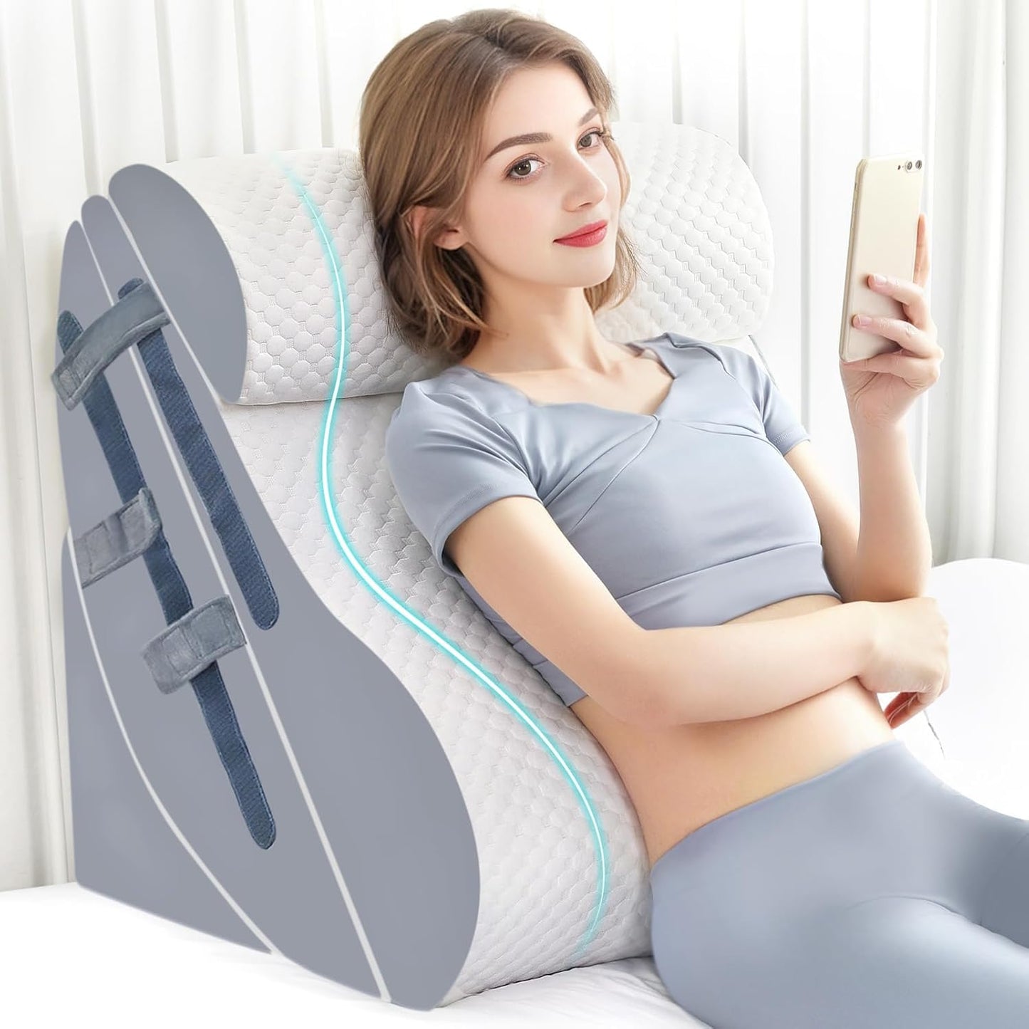 4PCS Orthopedic Bed Wedge Pillow Set with Full Memory Foam Waist Pillow, Wedge Pillow for Back Pain Relief, Adjustable Bed Wedge Pillow for Sleeping, Post Surgery, Leg Elevation, Acid Reflux & GERD