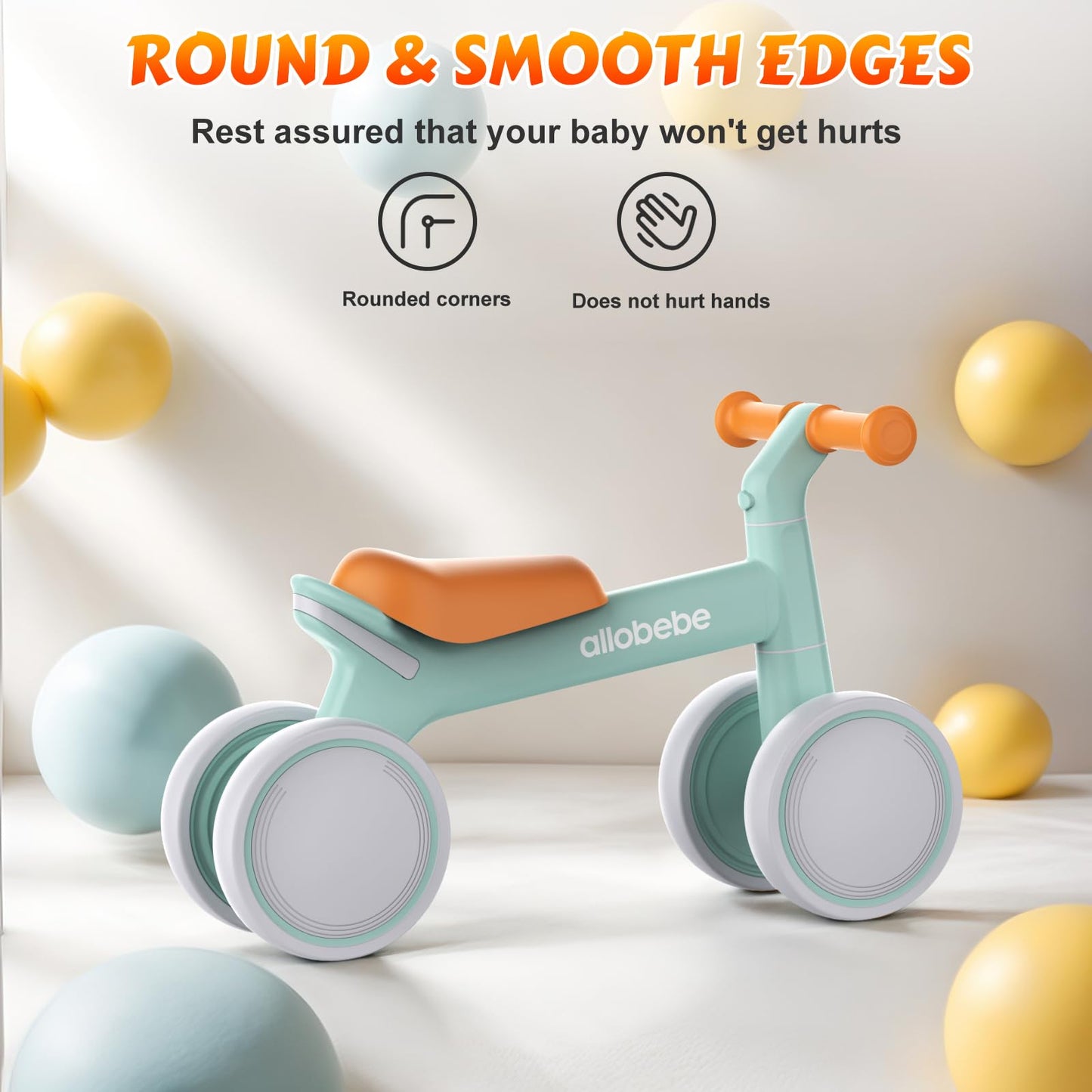 allobebe Baby Balance Bike for 1 Year Old, Toddler Bike for 12-36 Months, 4 Silence Wheels & Soft Seat, Toddler Bicycle Toy, 1 Year Old Girl Birthday Gift